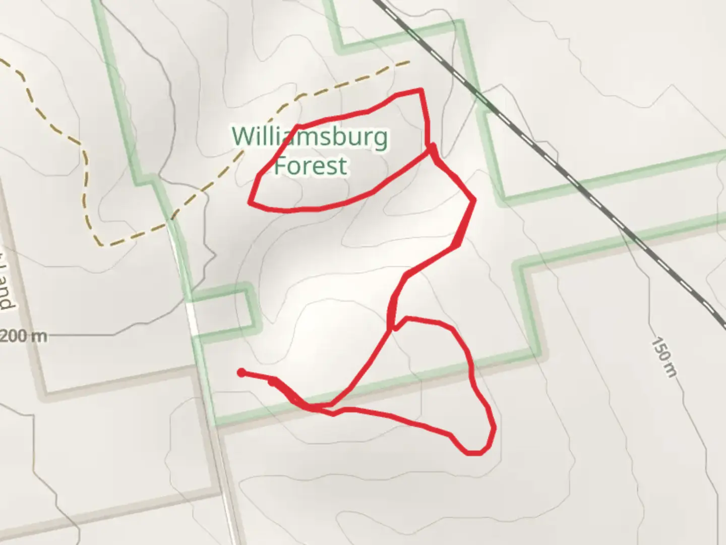 An image depicting the trail Williamsburg Road Loop and its surrounding area.