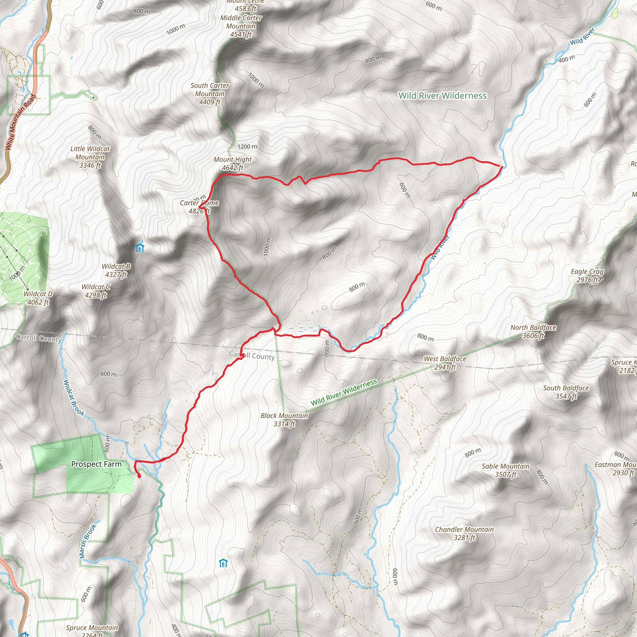 Bog Brook to Carter Dome and Mount Hight Loop Trail mobile static map