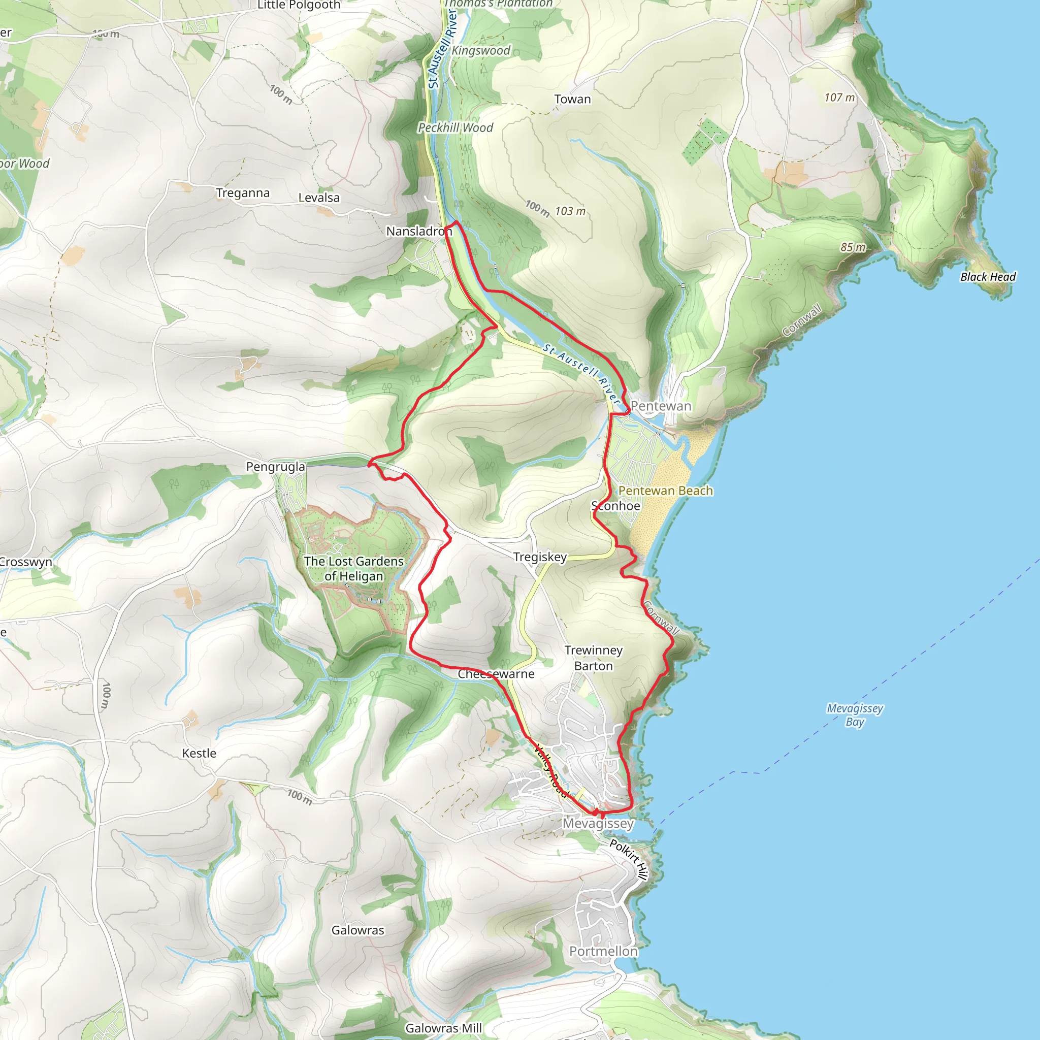 Mevagissey - Heligan and the Prehistoric Tin Stream mobile static map