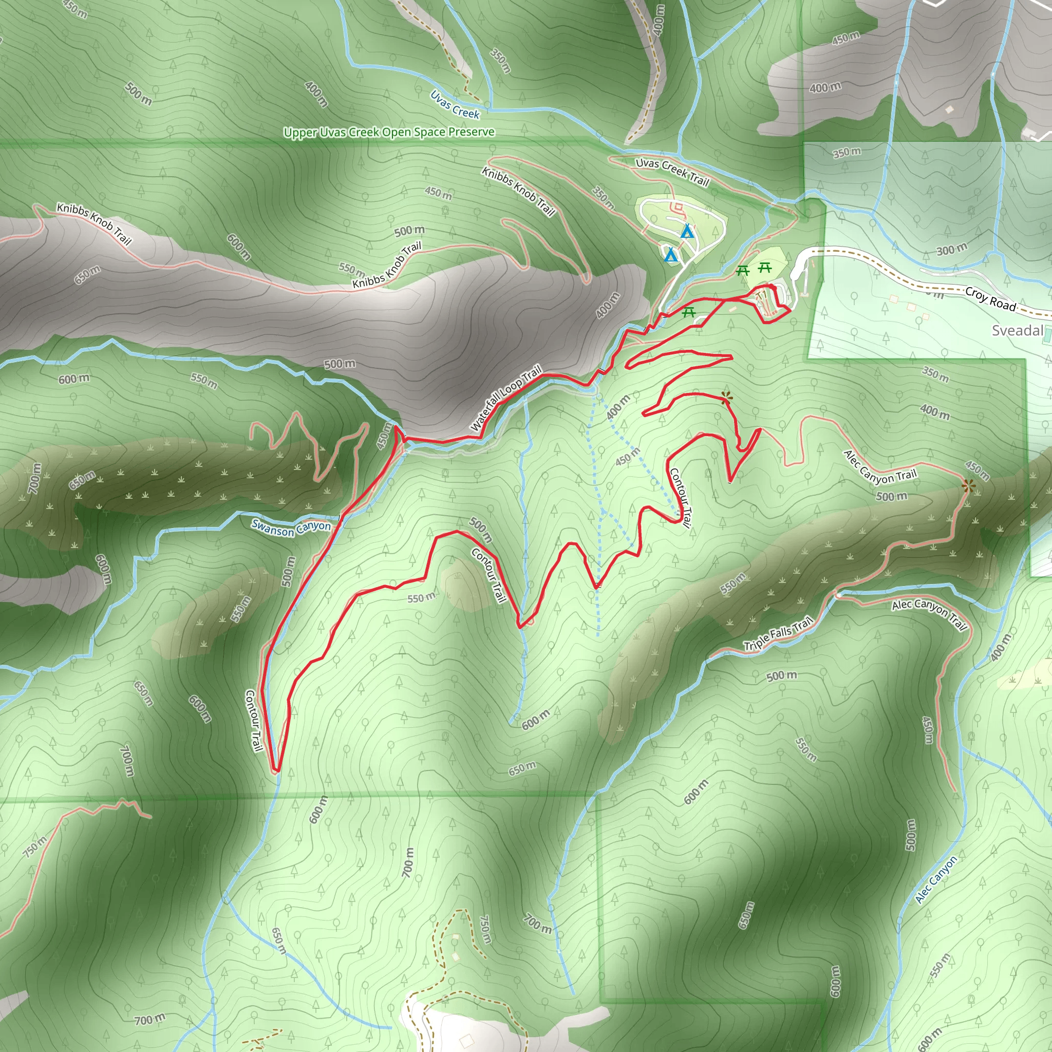 Alec Canyon Trail and Waterfall Loop Trail mobile static map