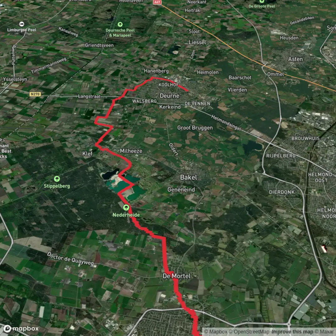 An image depicting the trail Gemert to Deurne via Bakelse Plassen and its surrounding area.
