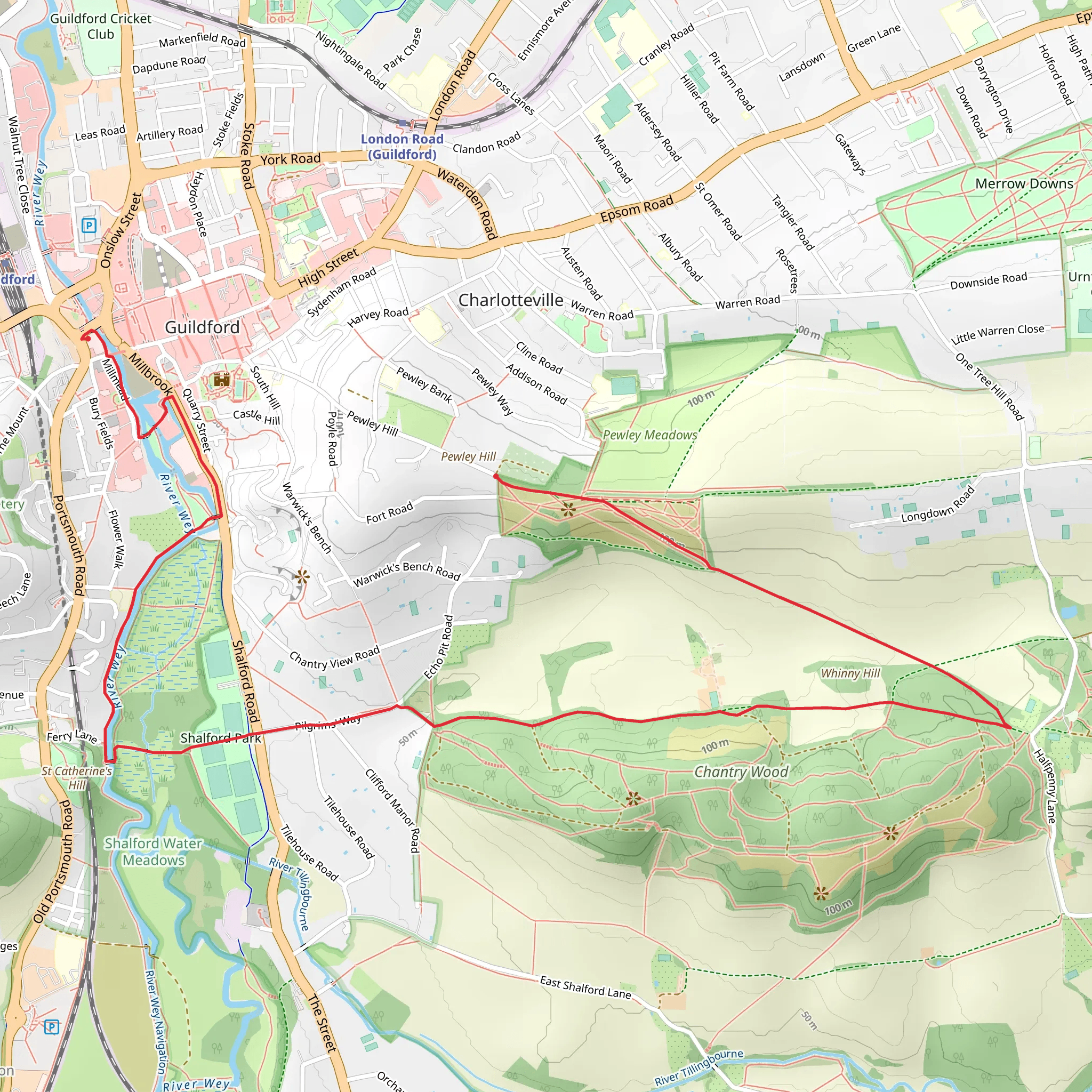 Pewley Down Walk mobile static map