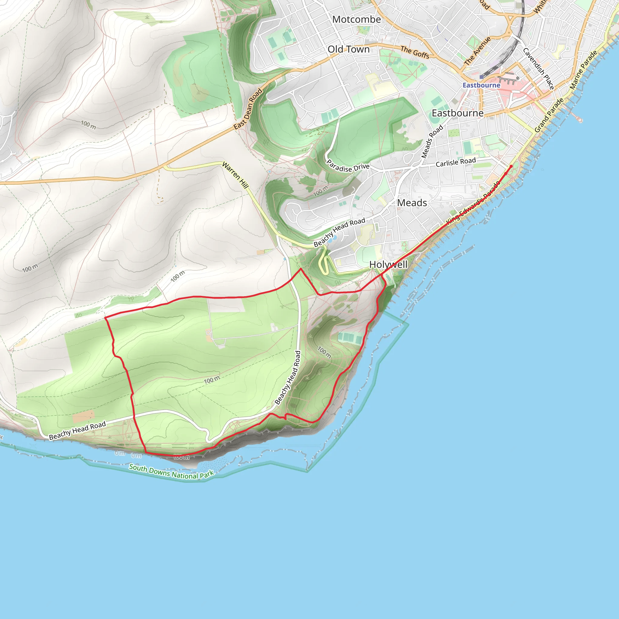 Eastbourne Loop via Cow Gap mobile static map