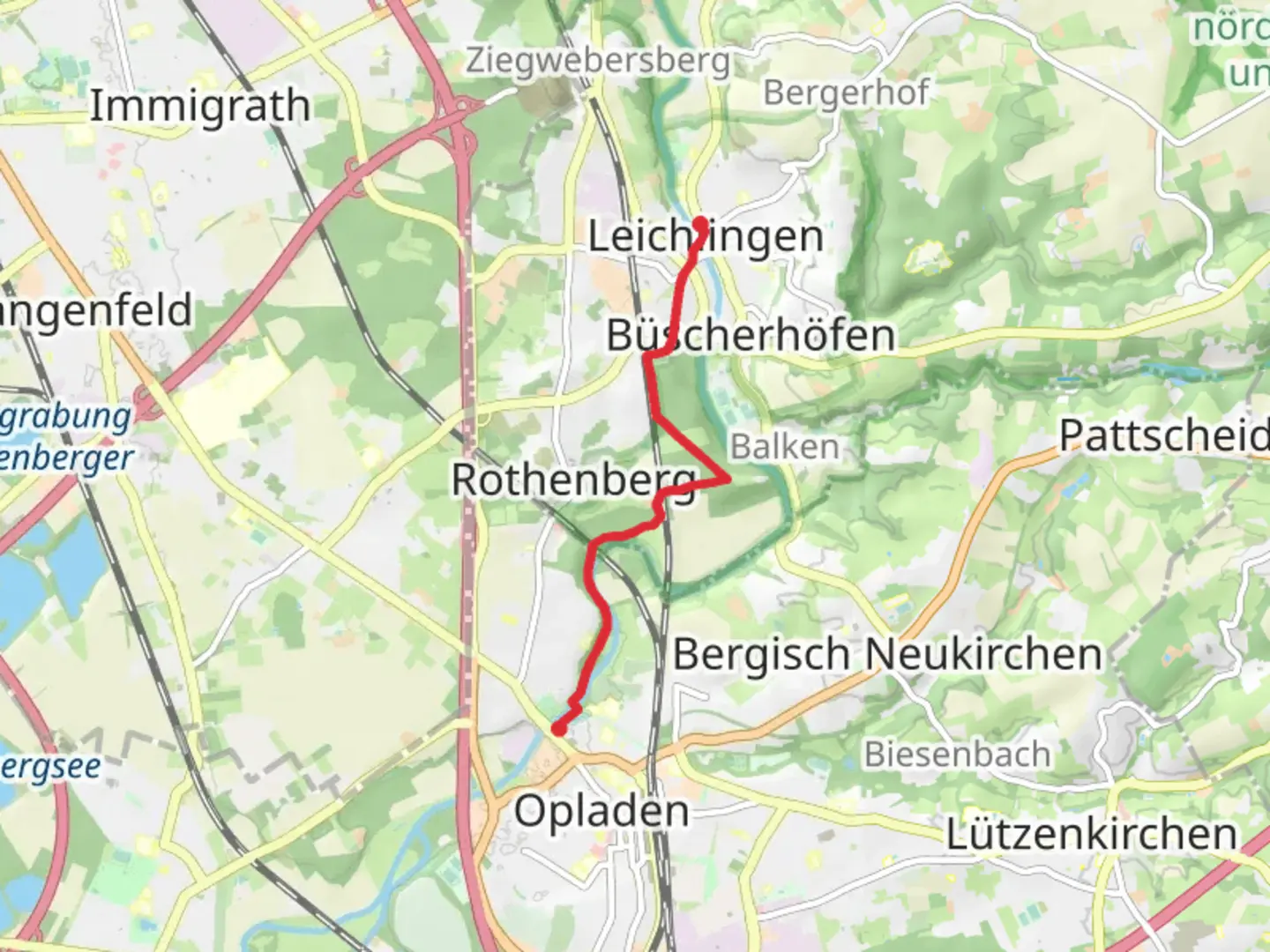 An image depicting the trail Leichlingen to Ruhlach via Wupperweg and its surrounding area.