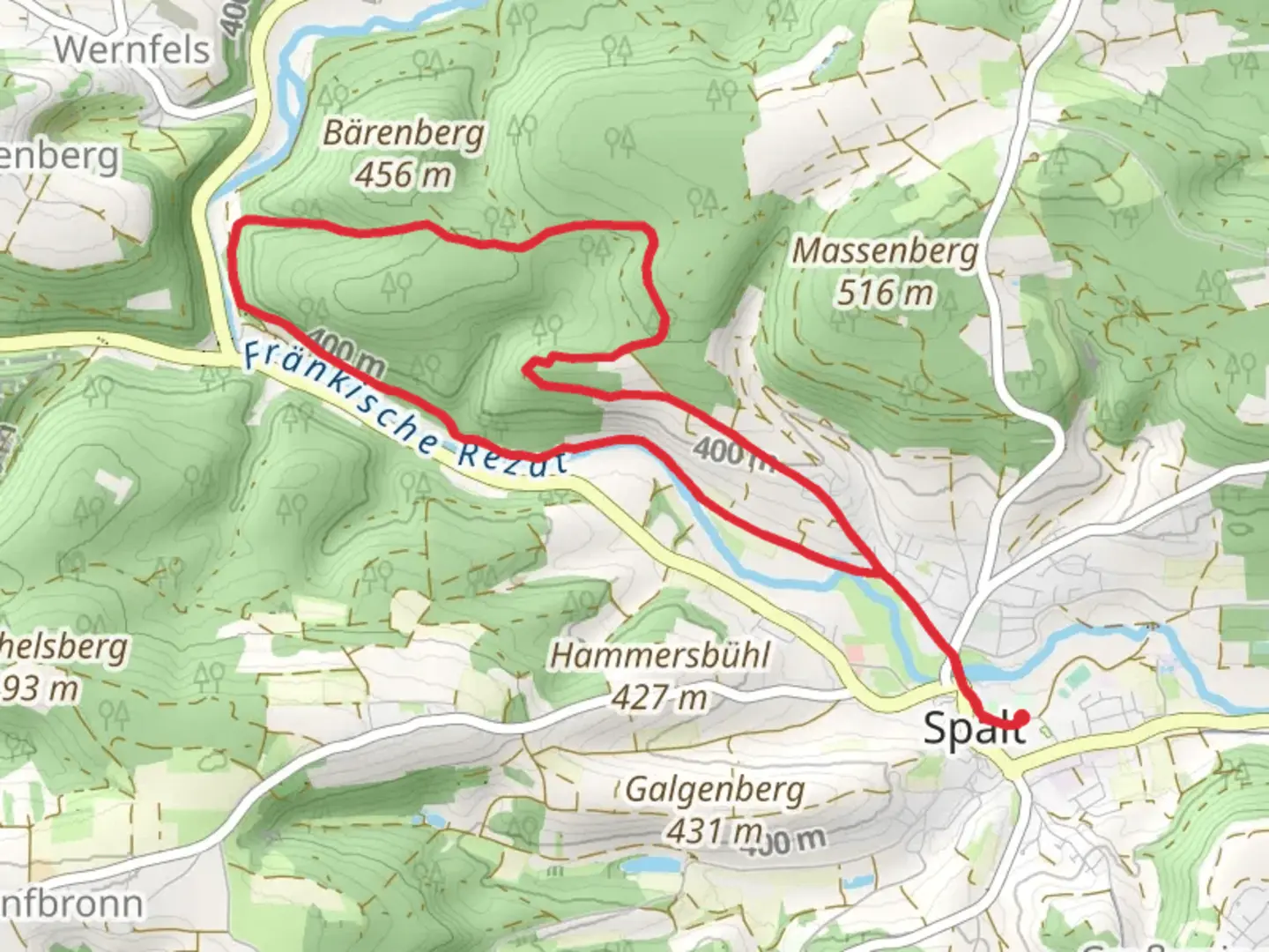 An image depicting the trail Spalt IVV 13 and 08 Loop and its surrounding area.