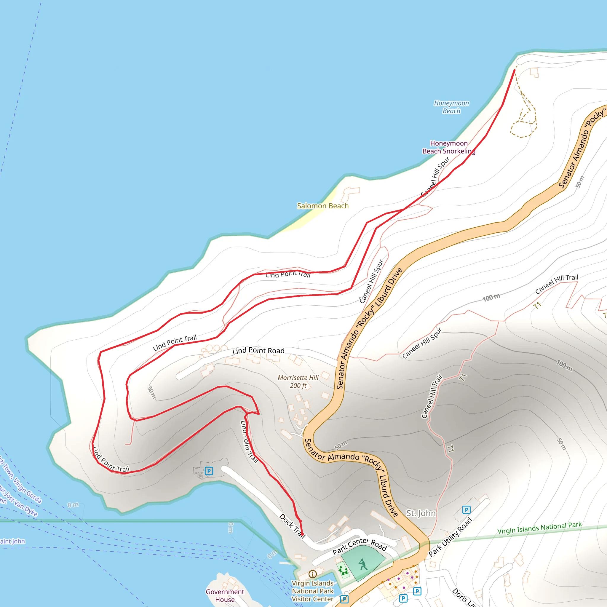 Lind Point to Honeymoon Beach Trail mobile static map