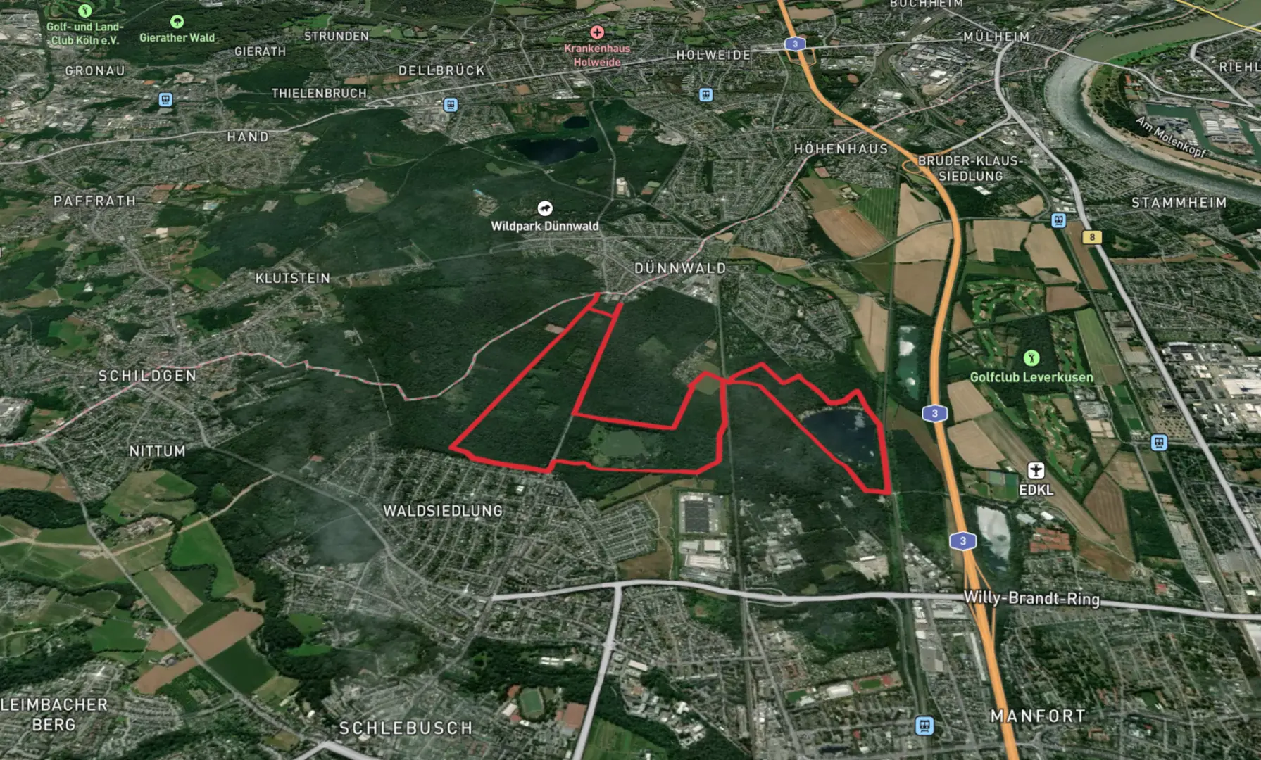 An image depicting the trail Am Hornpottweg and Von-Diergardt-See Loop and its surrounding area.