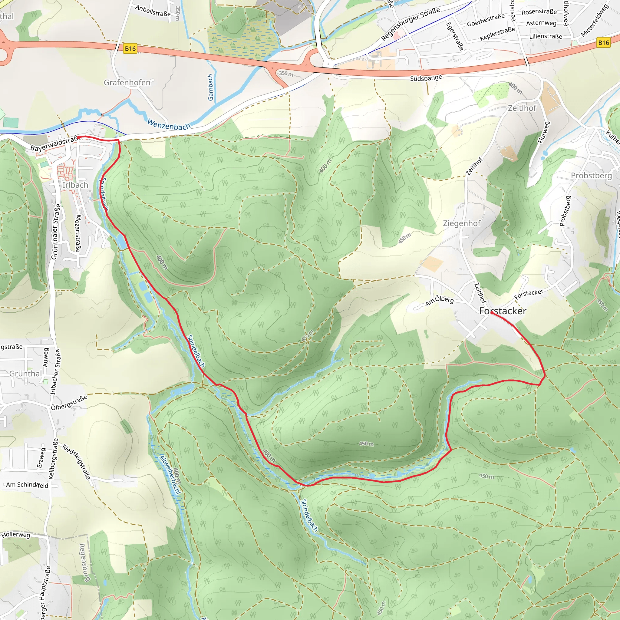 Spindelbach from Irlbach to Forstacker mobile static map
