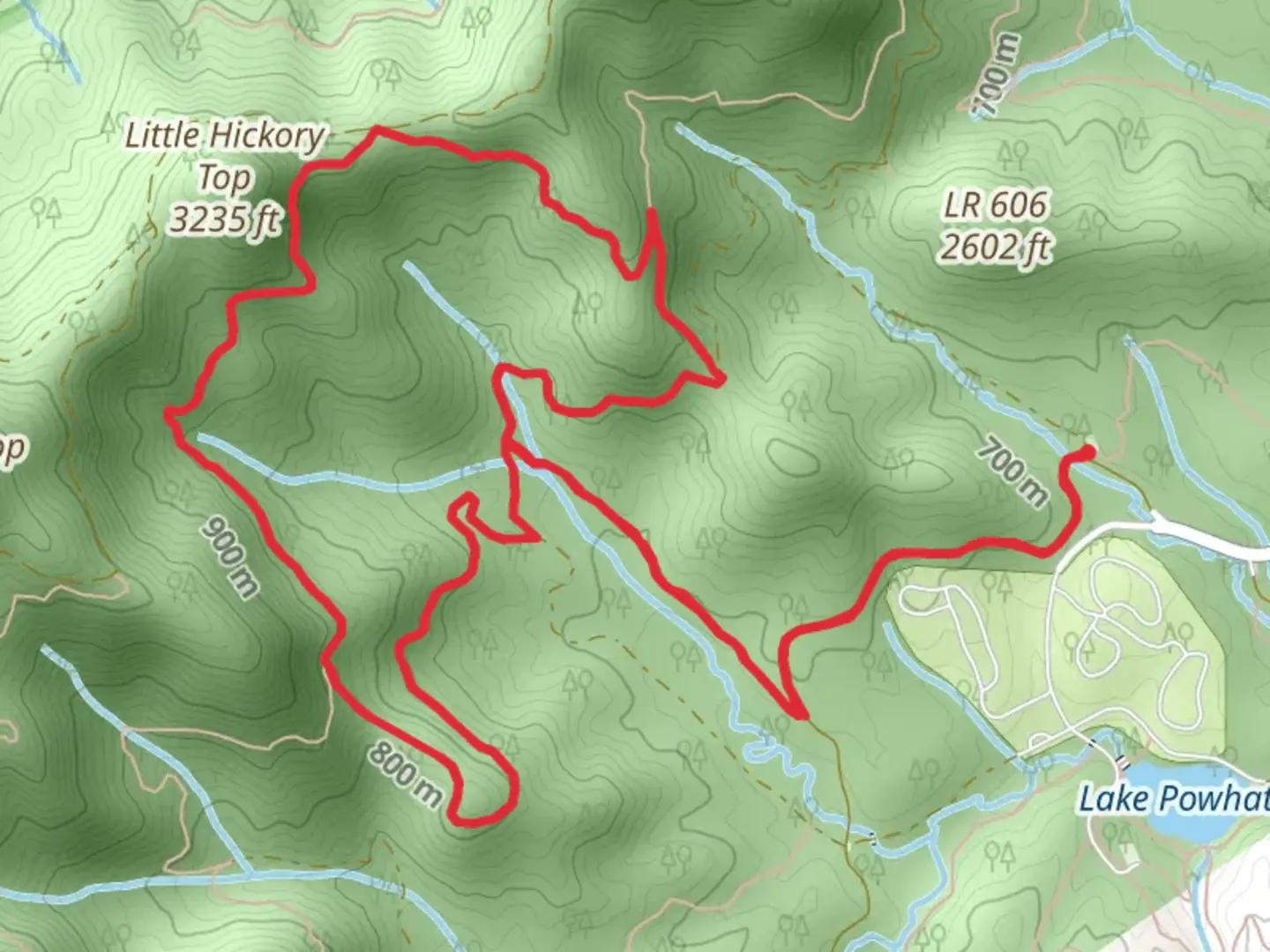 An image depicting the trail Boyd Branch, Little Hickory Top and Ingles Fields Gap Loop Trail and its surrounding area.