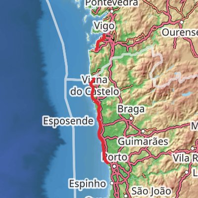 Porto to Vigo (Camino Portuguese Coastal) mobile static map
