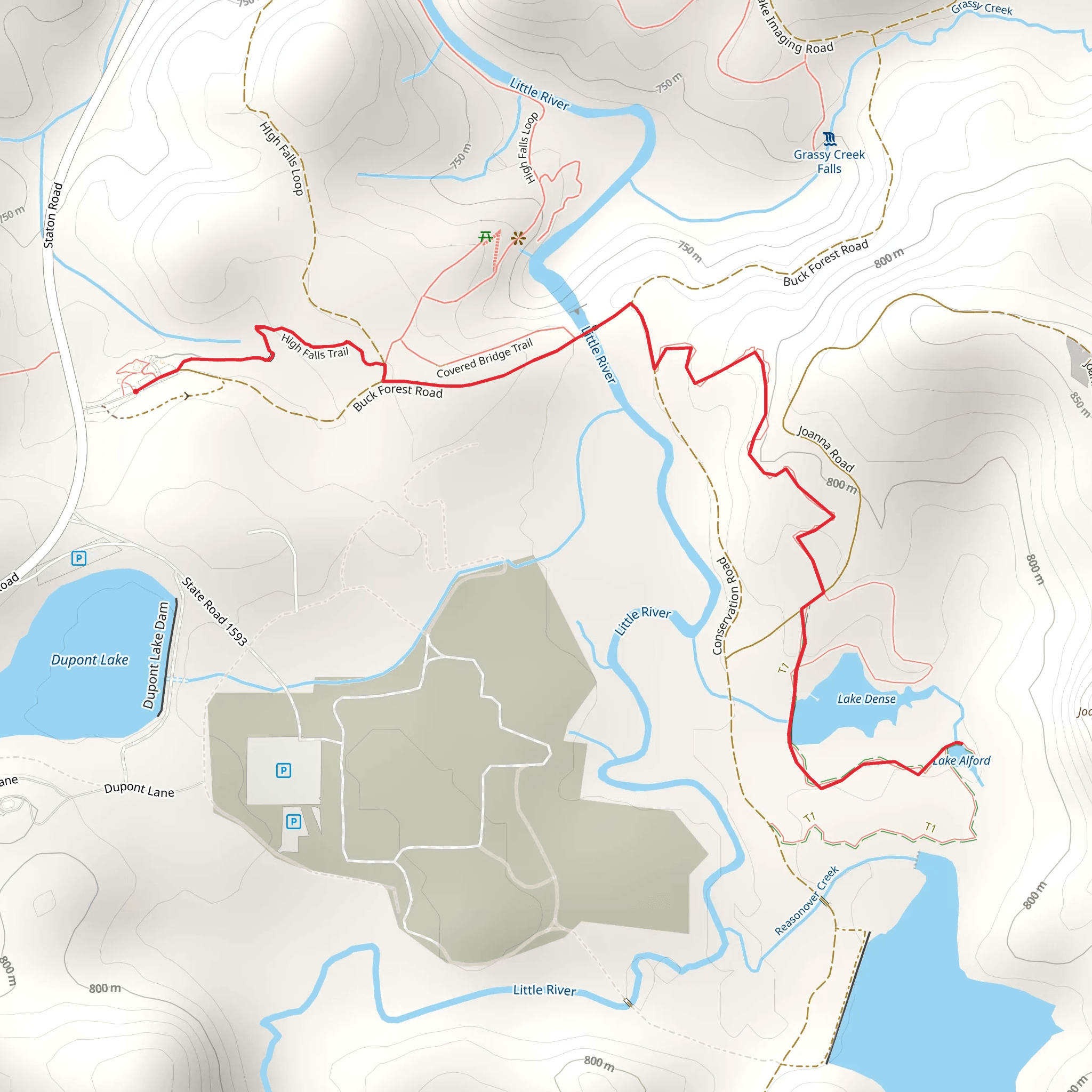 Lake Dense and Lake Alford via High Falls Trail mobile static map