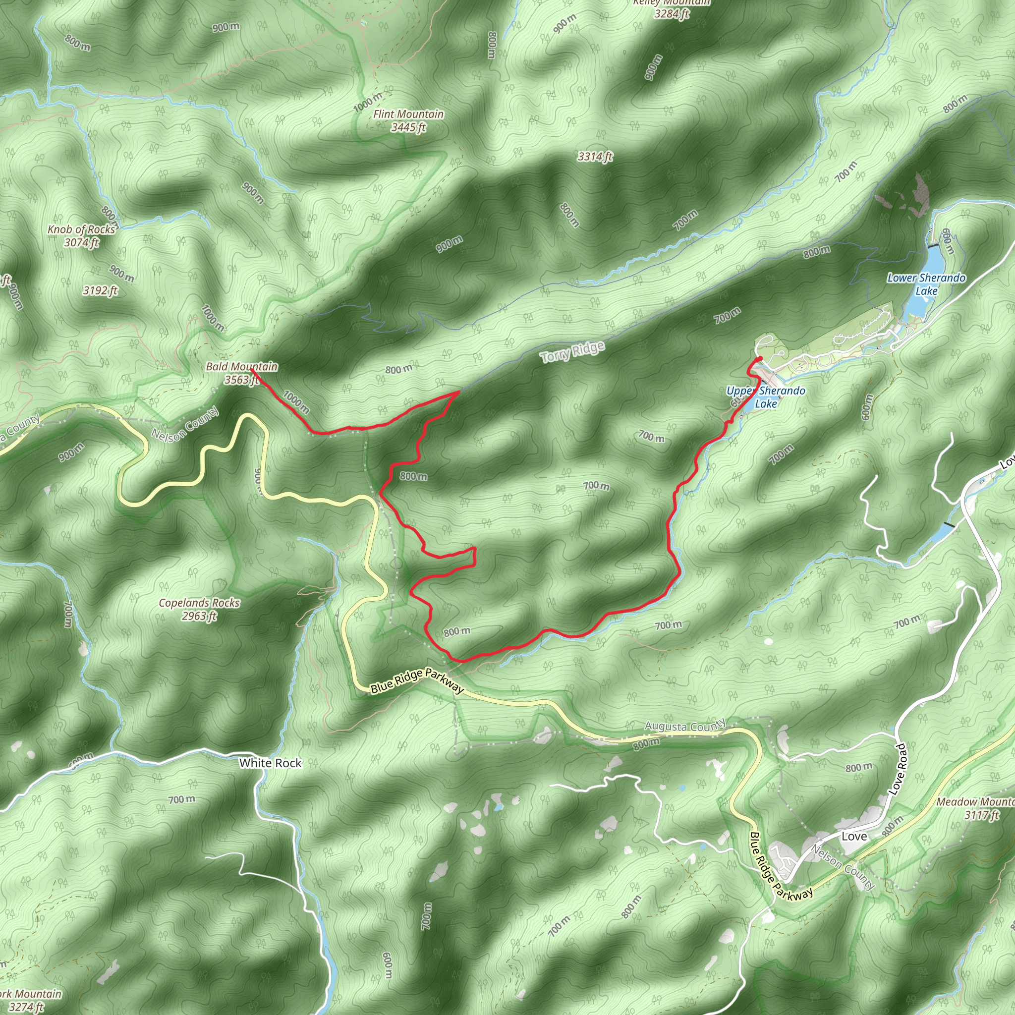 Sherando Lake to Bald Mountain - White Rock Gap Trail mobile static map