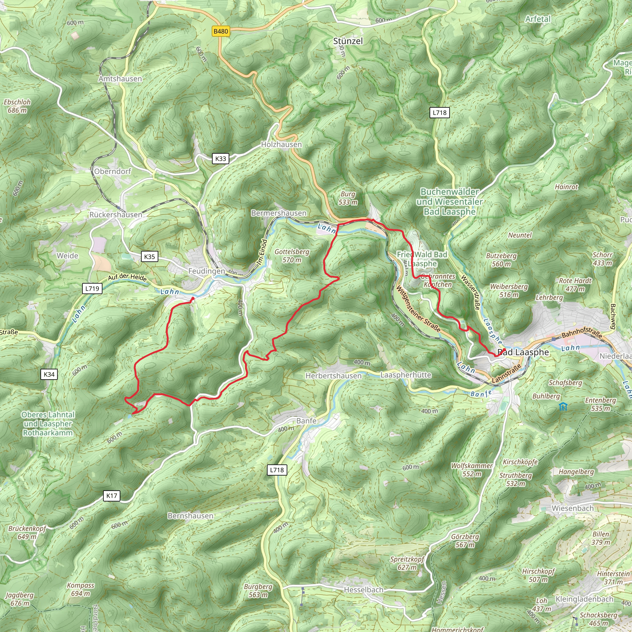 Feudingen to Bad Laasphe Walk mobile static map