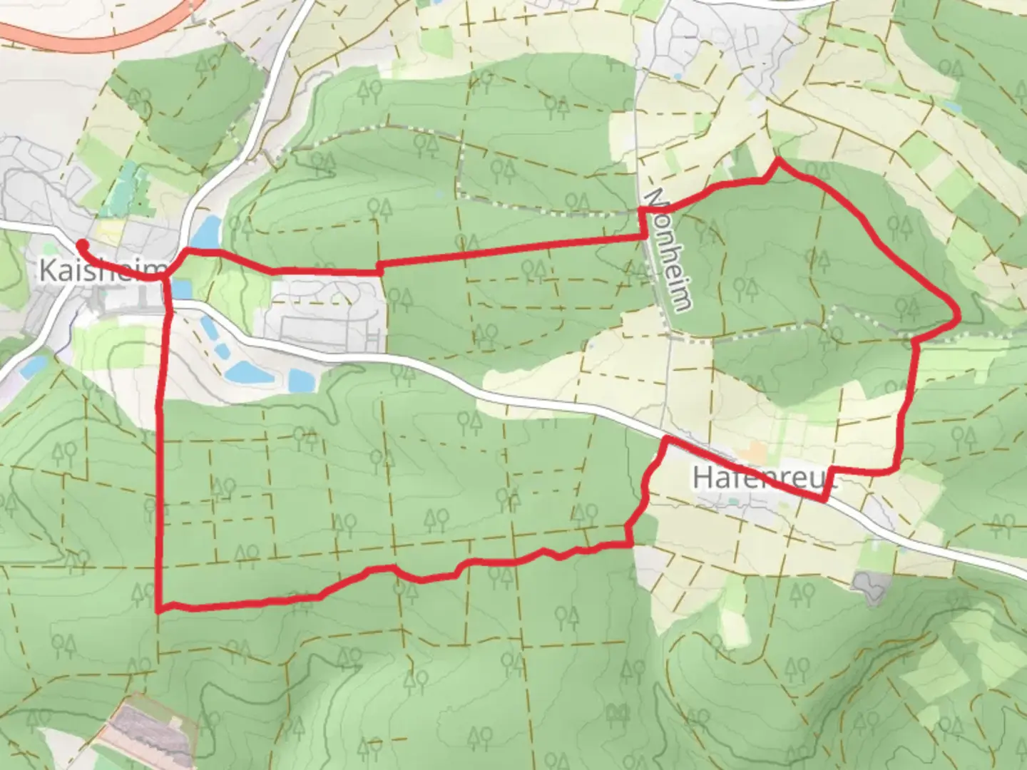 An image depicting the trail Rundwanderweg Monheim 13 and its surrounding area.