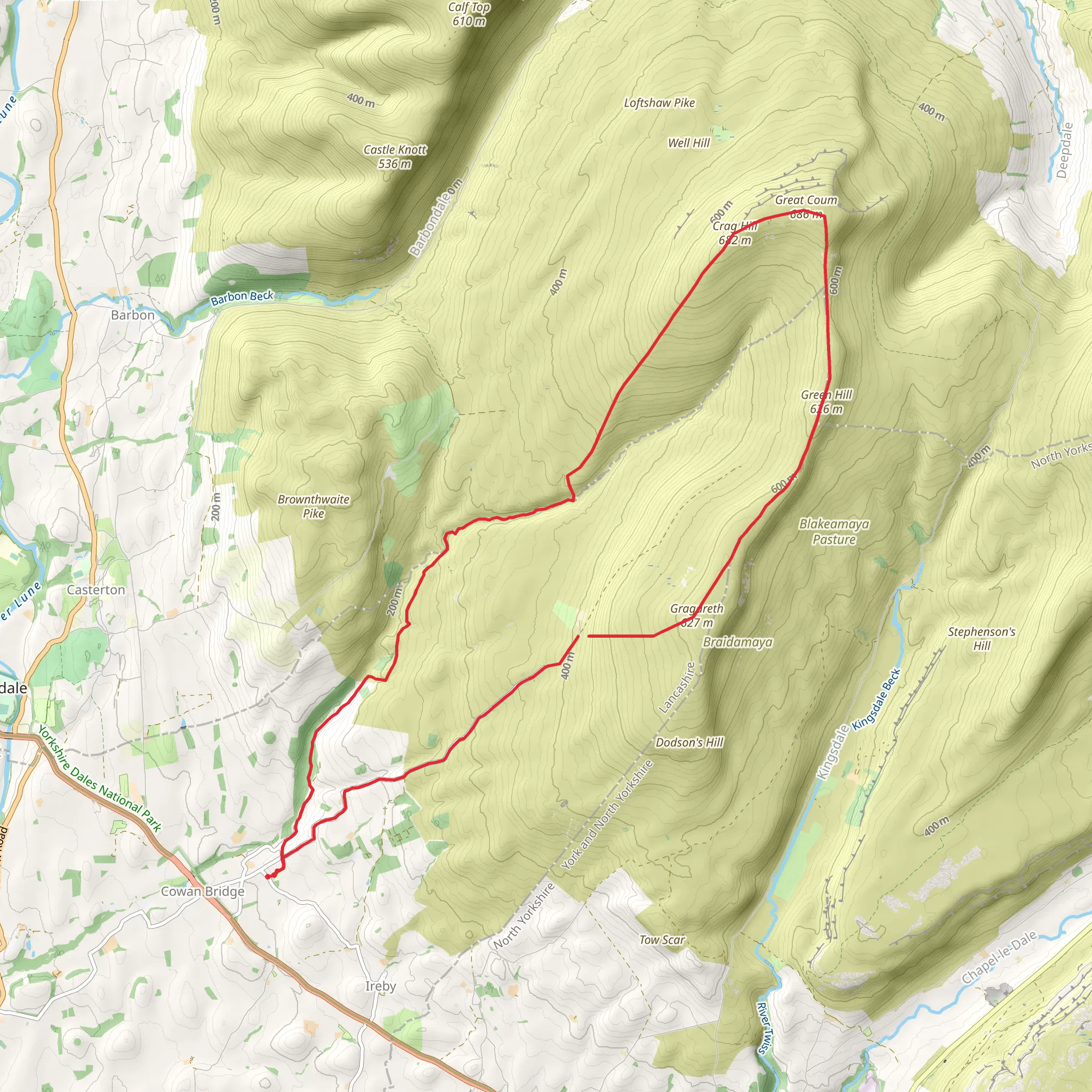 Leck - Ease Gill - Crag Hill - Great Coum and Gragareth mobile static map