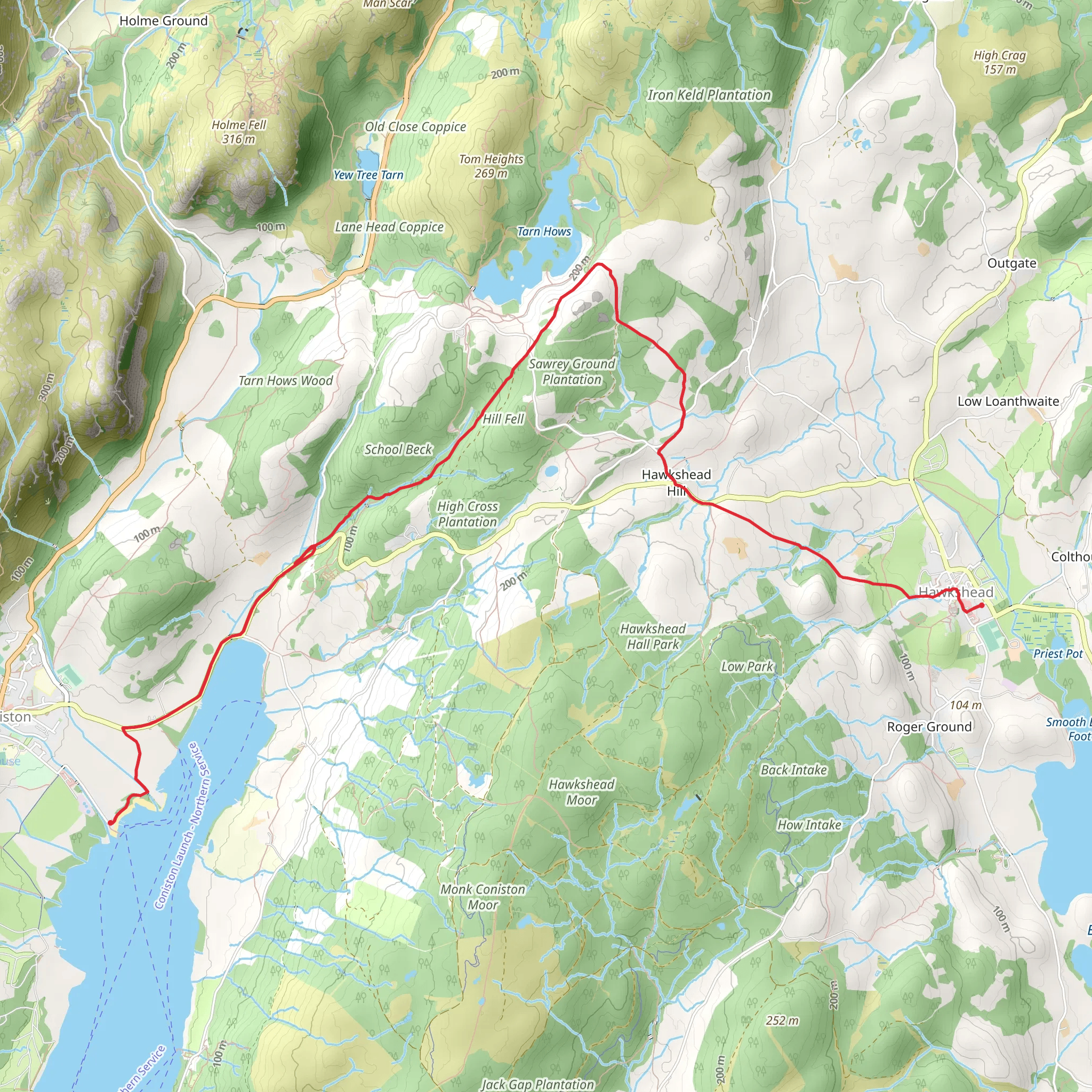 Hawkshead to Coniston Water Walk mobile static map