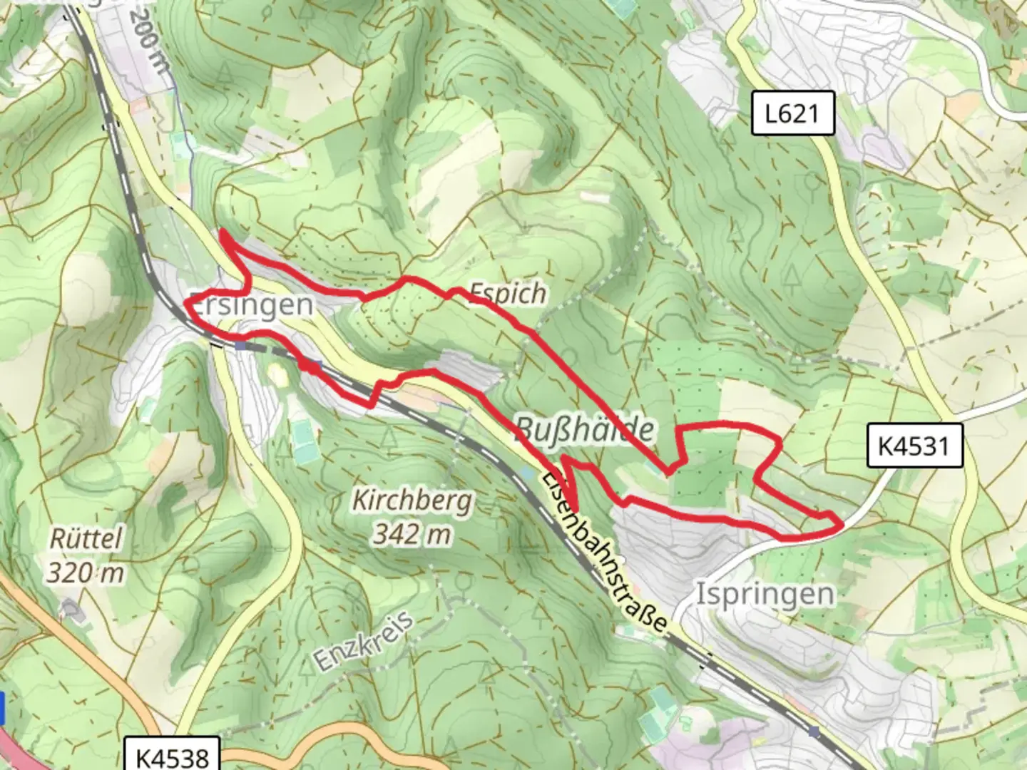 An image depicting the trail Am Sträßle and Neuer Hangweg Loop and its surrounding area.