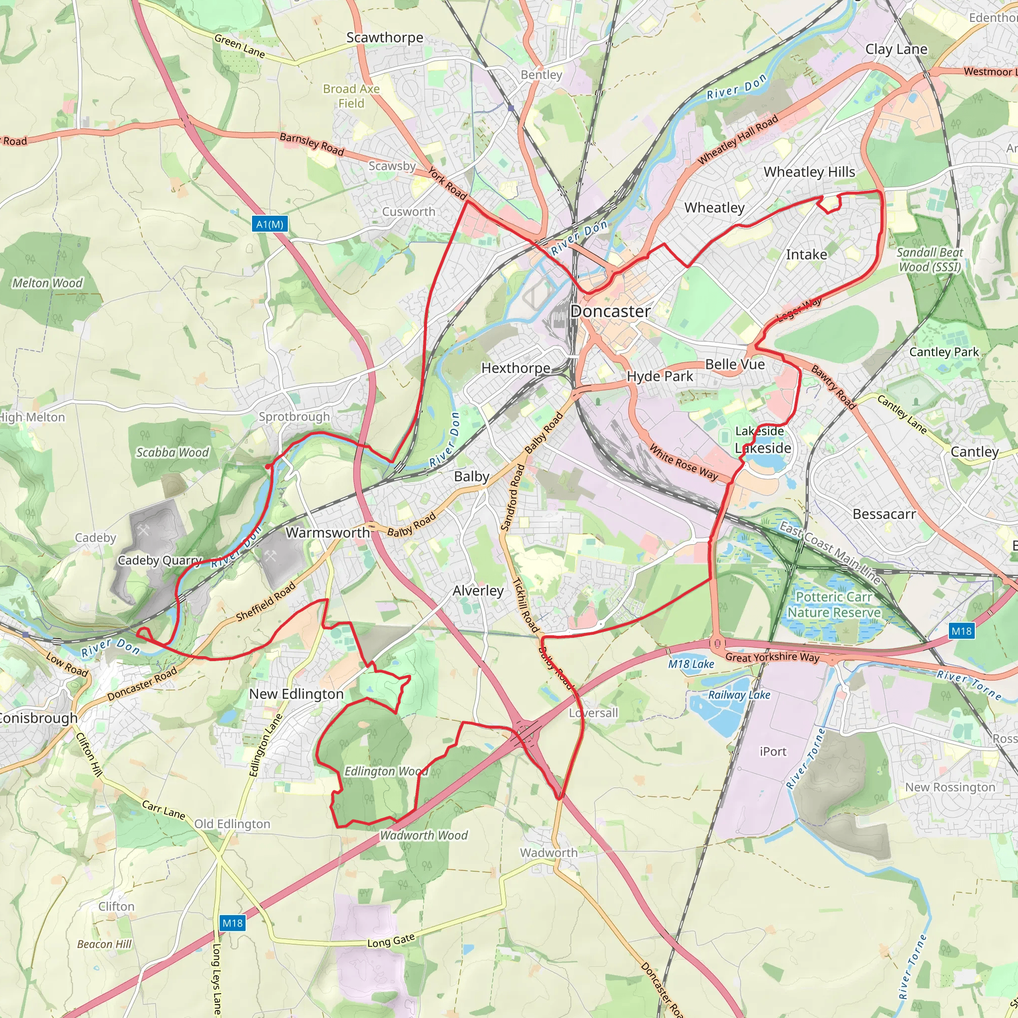 Sprotbrough, Doncaster and Loversall Loop via Doncaster Lake mobile static map