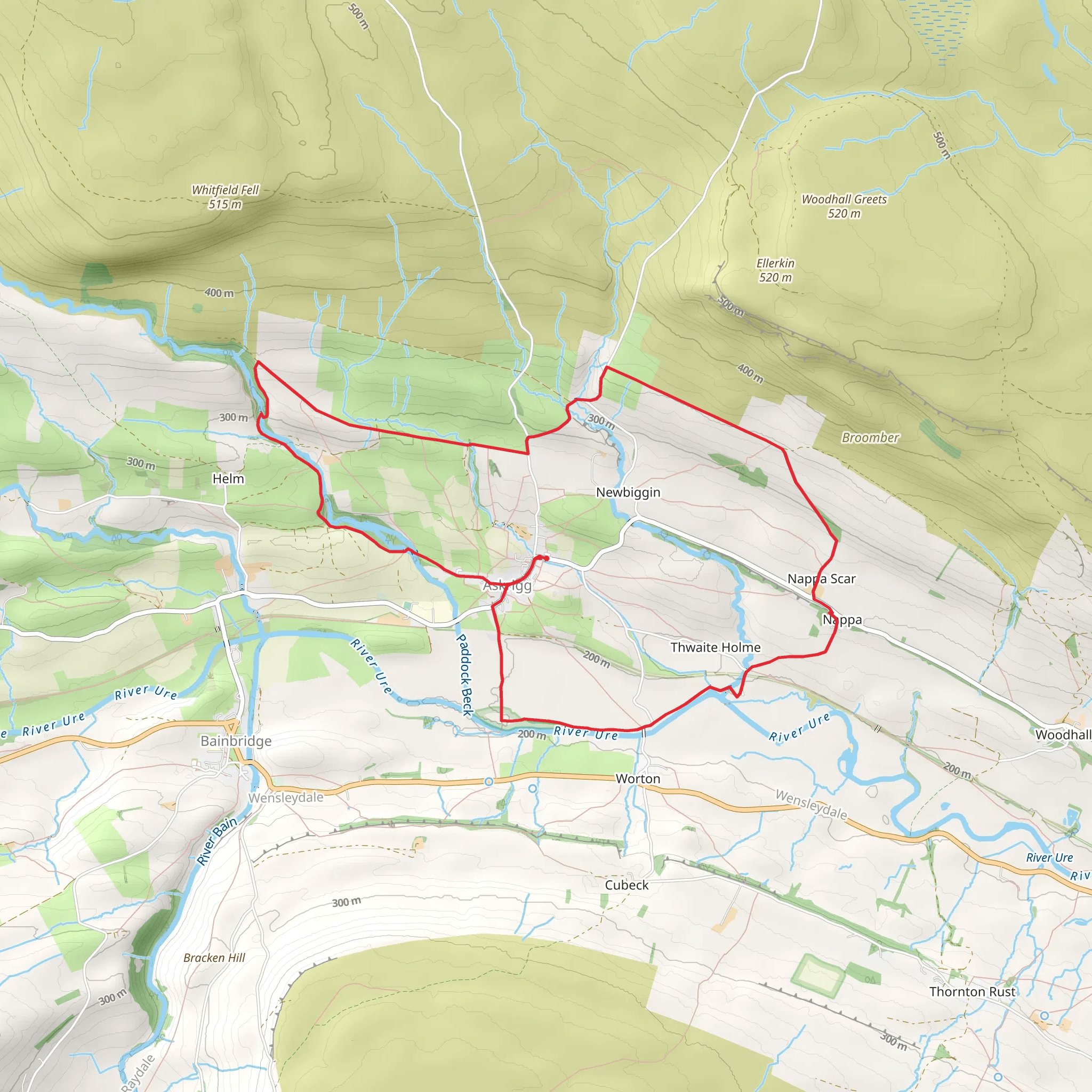 Nappa Hall and Whitfield Gill Force from Askrigg mobile static map