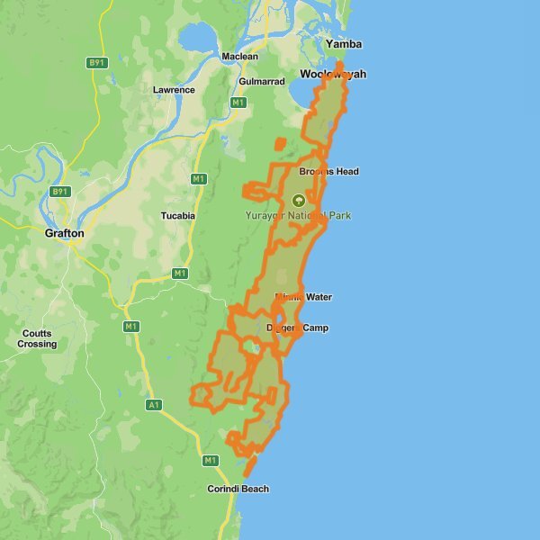 Yuraygir National Park mobile static map
