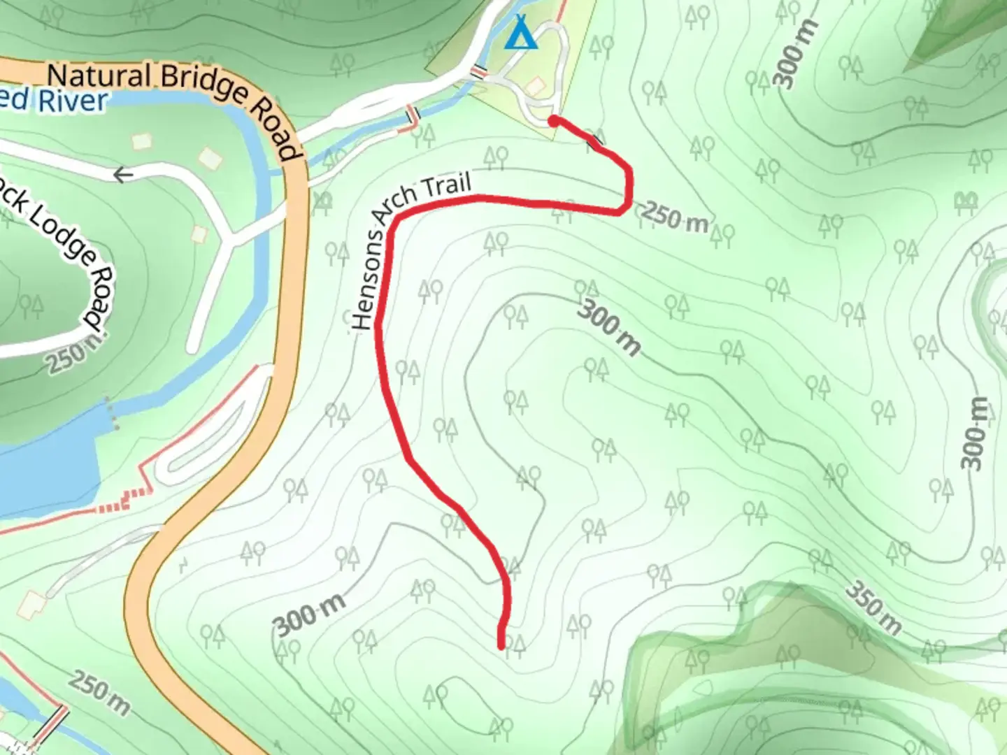 An image depicting the trail Hensons Arch Trail and its surrounding area.