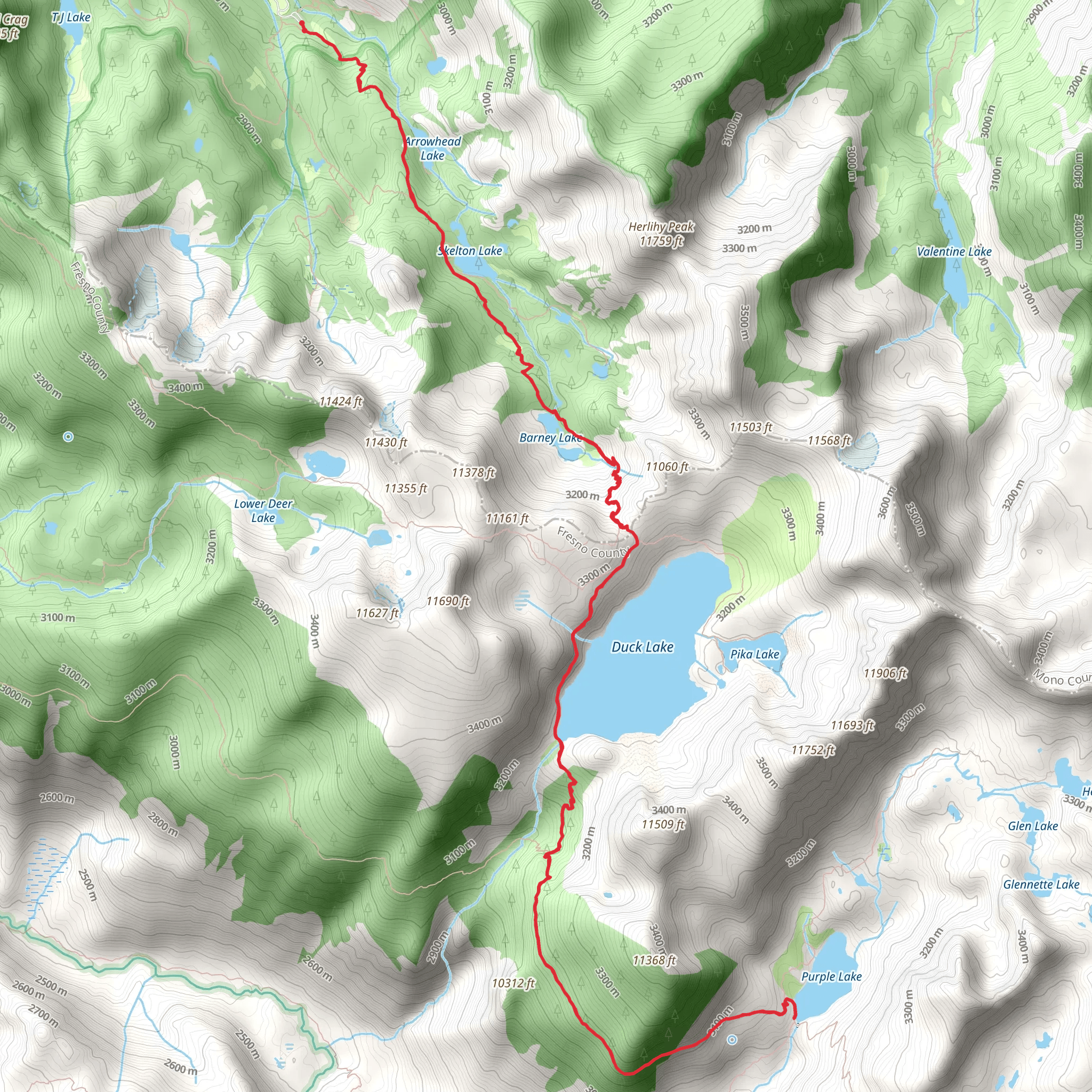 Purple Lake via Duck Lake Trail mobile static map