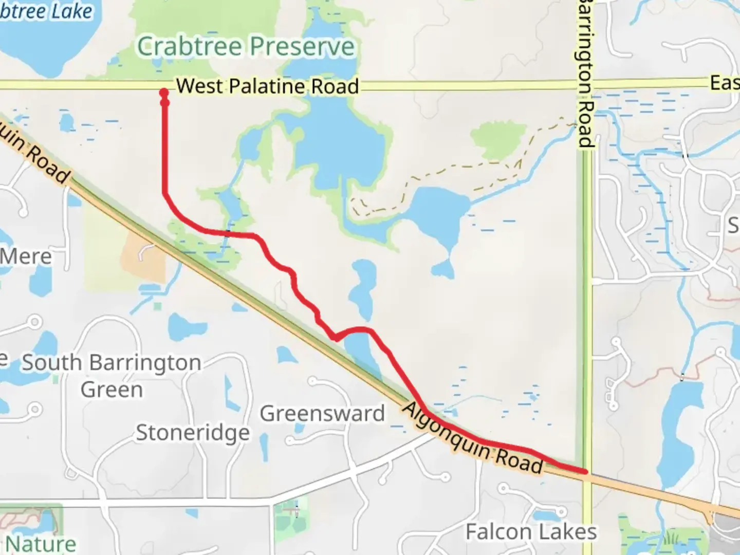 An image depicting the trail Poplar Creek Walk and its surrounding area.