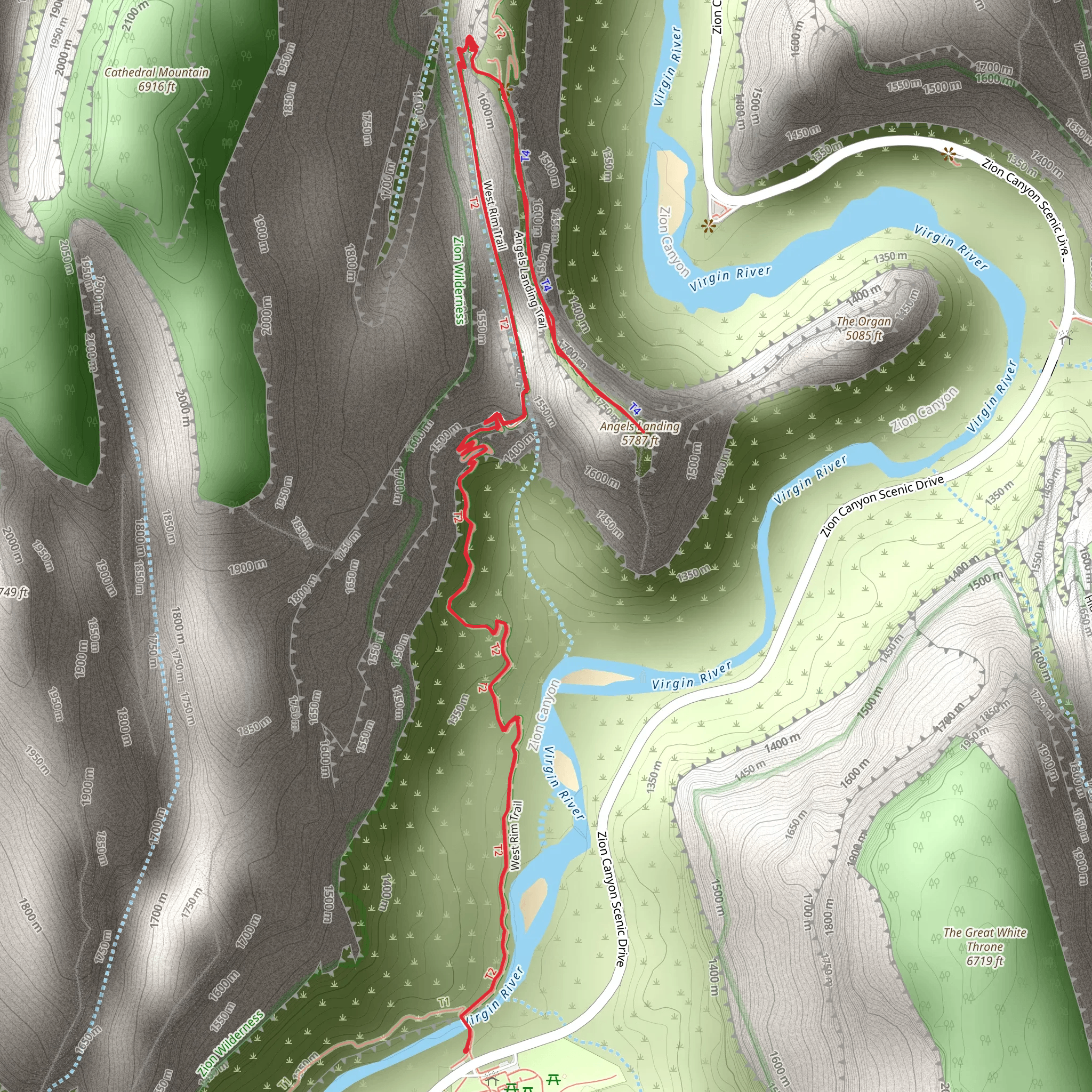Angels Landing Trail mobile static map