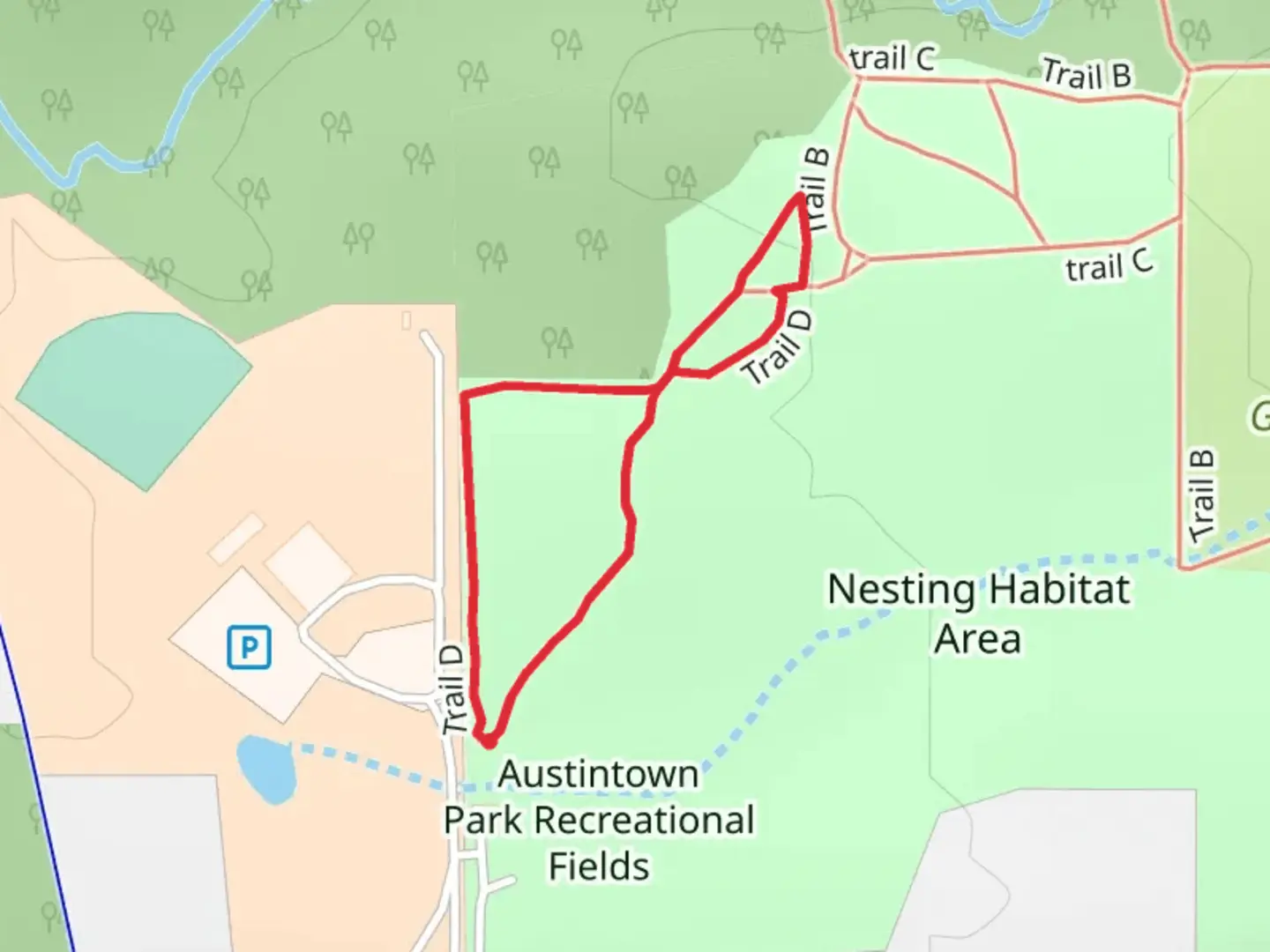 An image depicting the trail Trail D Loop and its surrounding area.