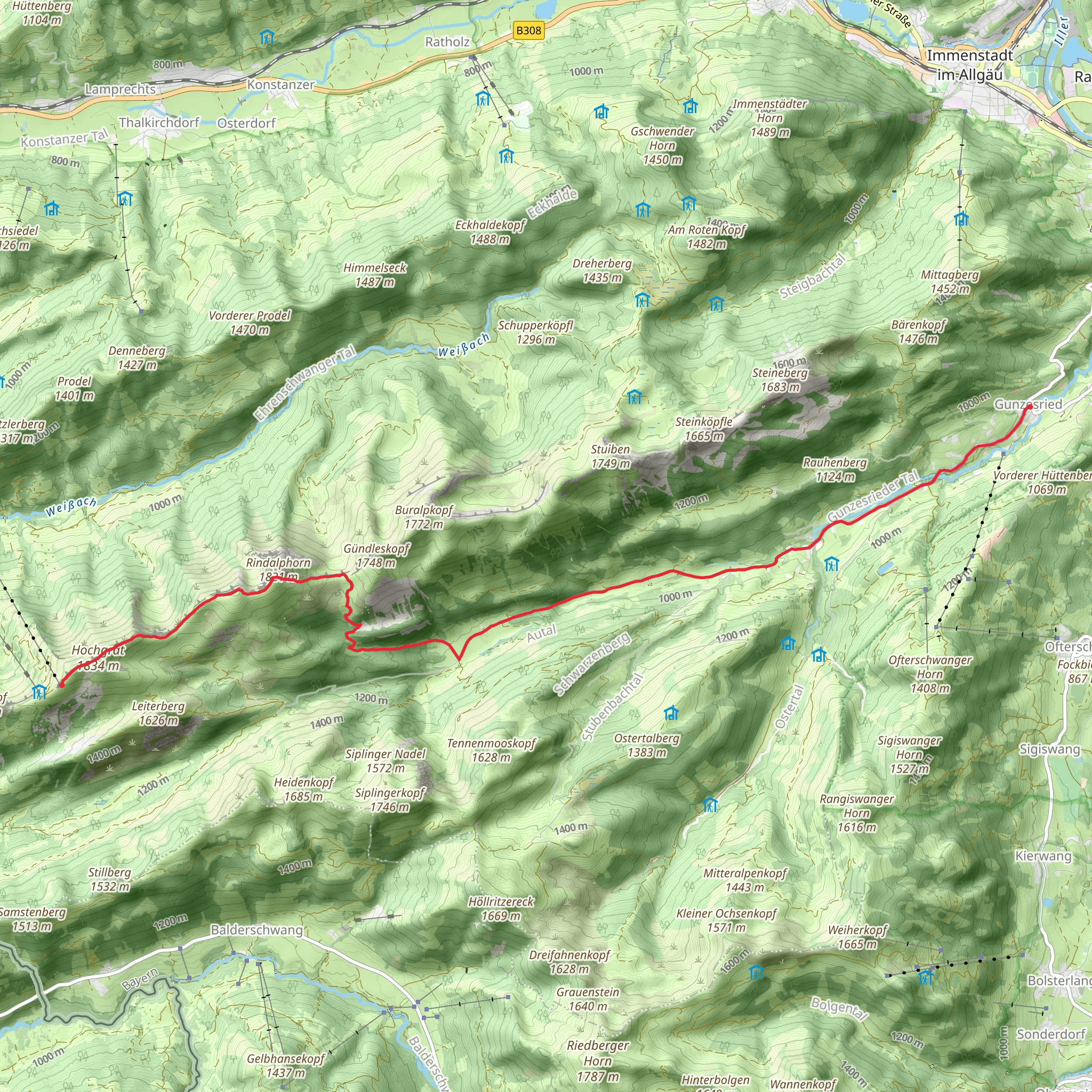 Bergrest Hochgratbahn to Gunzesried Walk mobile static map