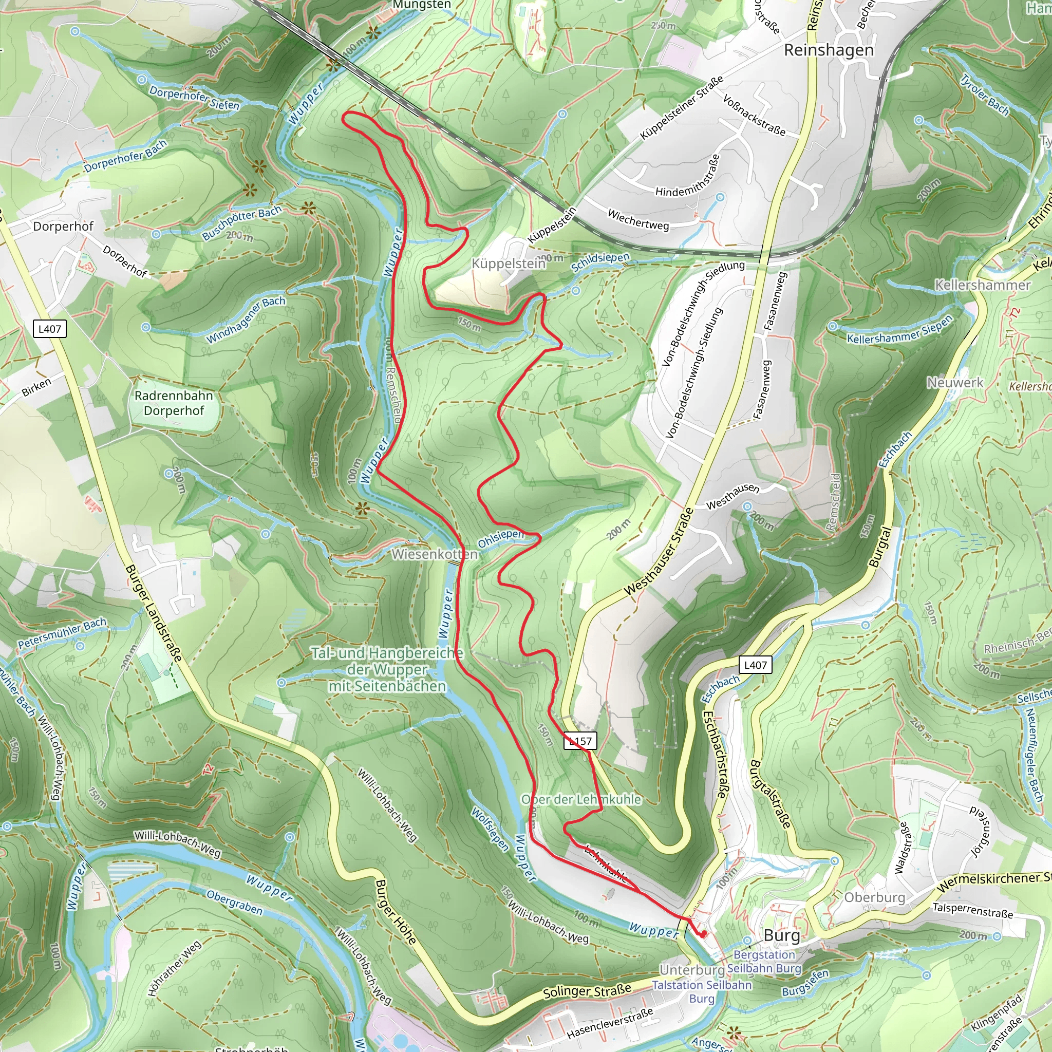 Unterburg Rundweg and Erlebnisweg Wupper Loop mobile static map