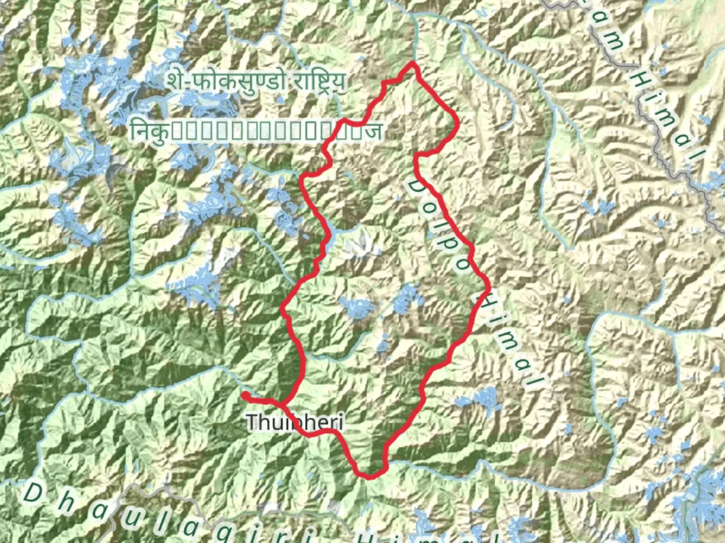 An image depicting the trail Upper Dolpo Trek and its surrounding area.