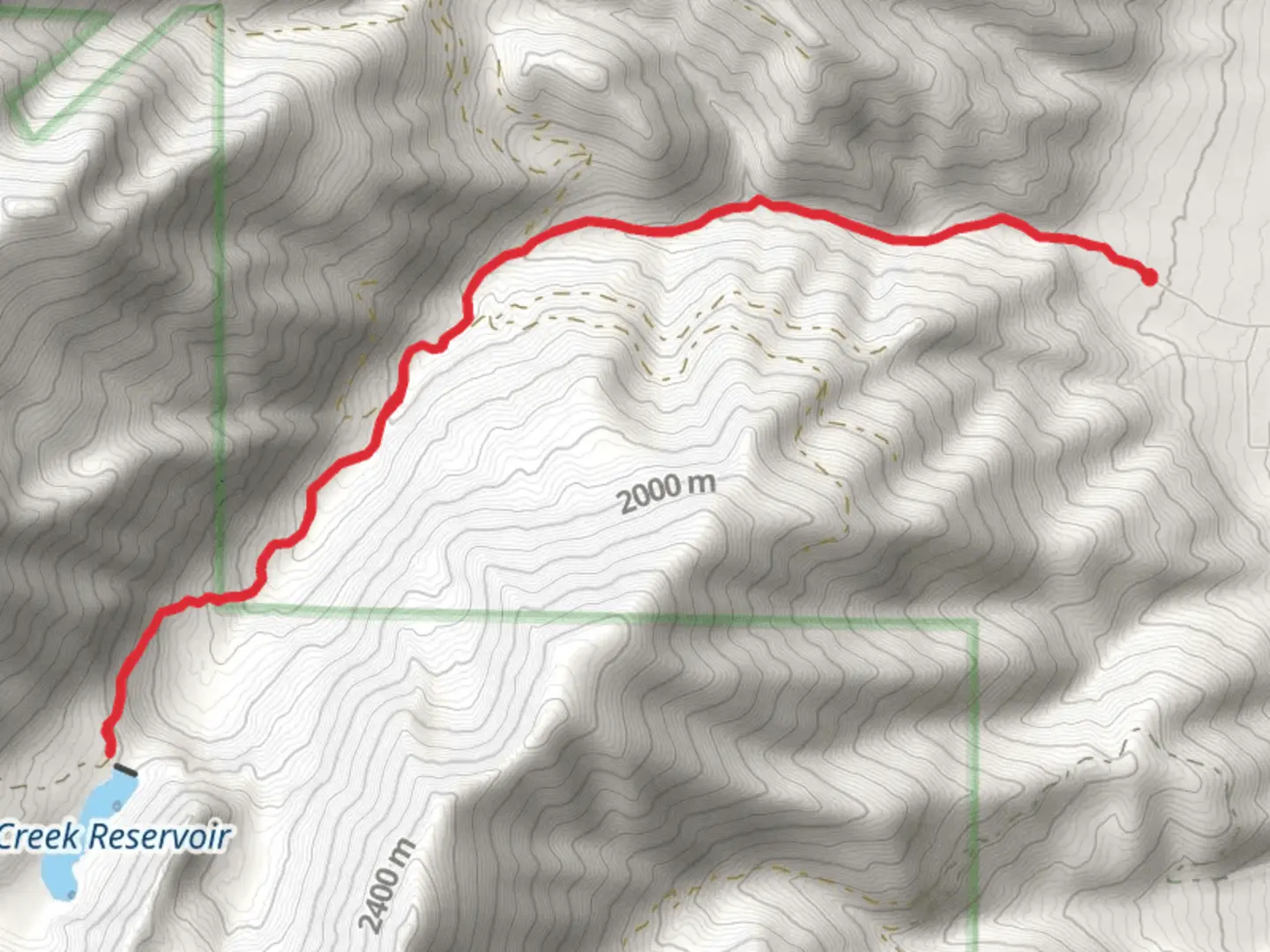 An image depicting the trail Pine Creek and Pine Creek Reservoir and its surrounding area.