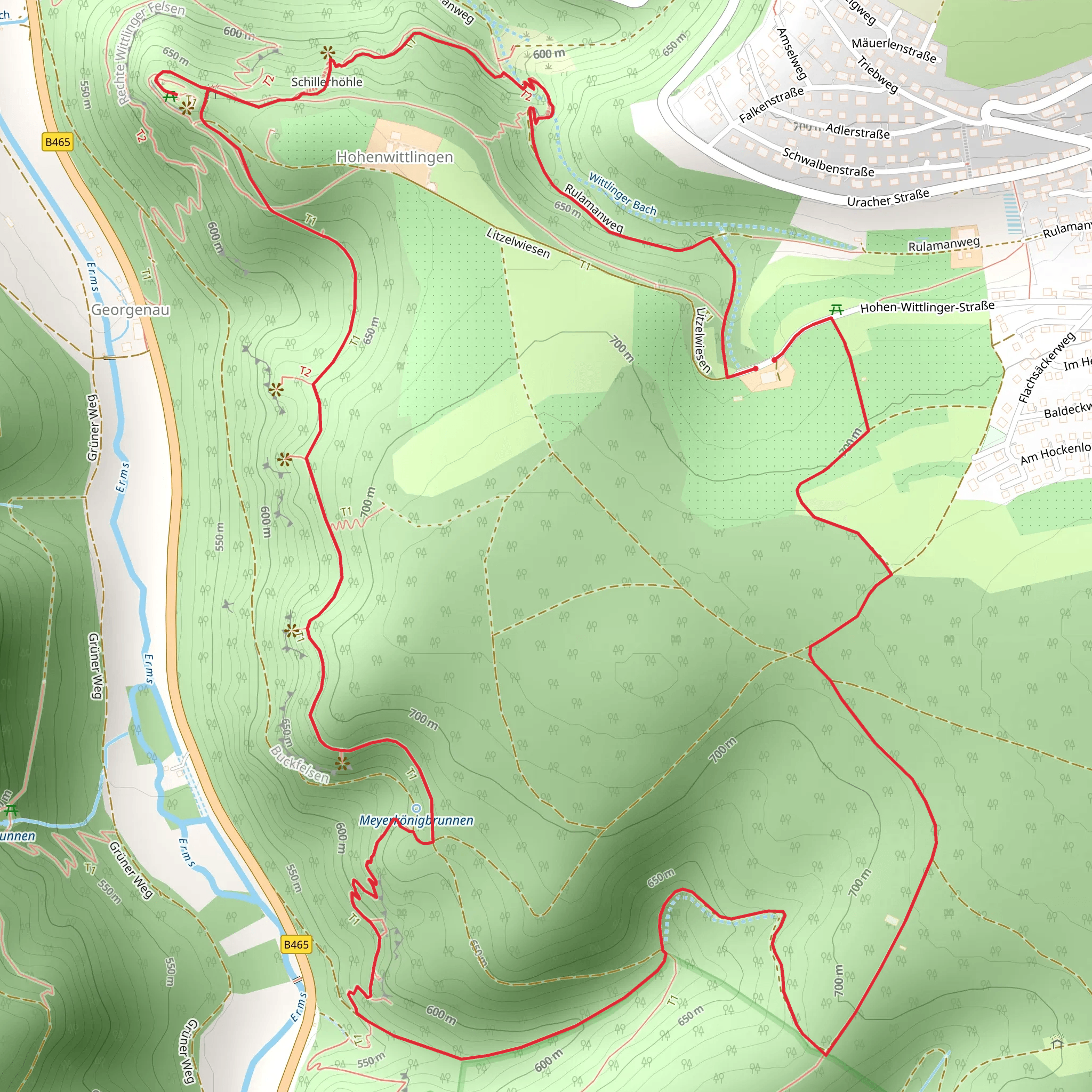 Schillerhoehe and Hockenloch Loop via Hohenwittlingensteig mobile static map
