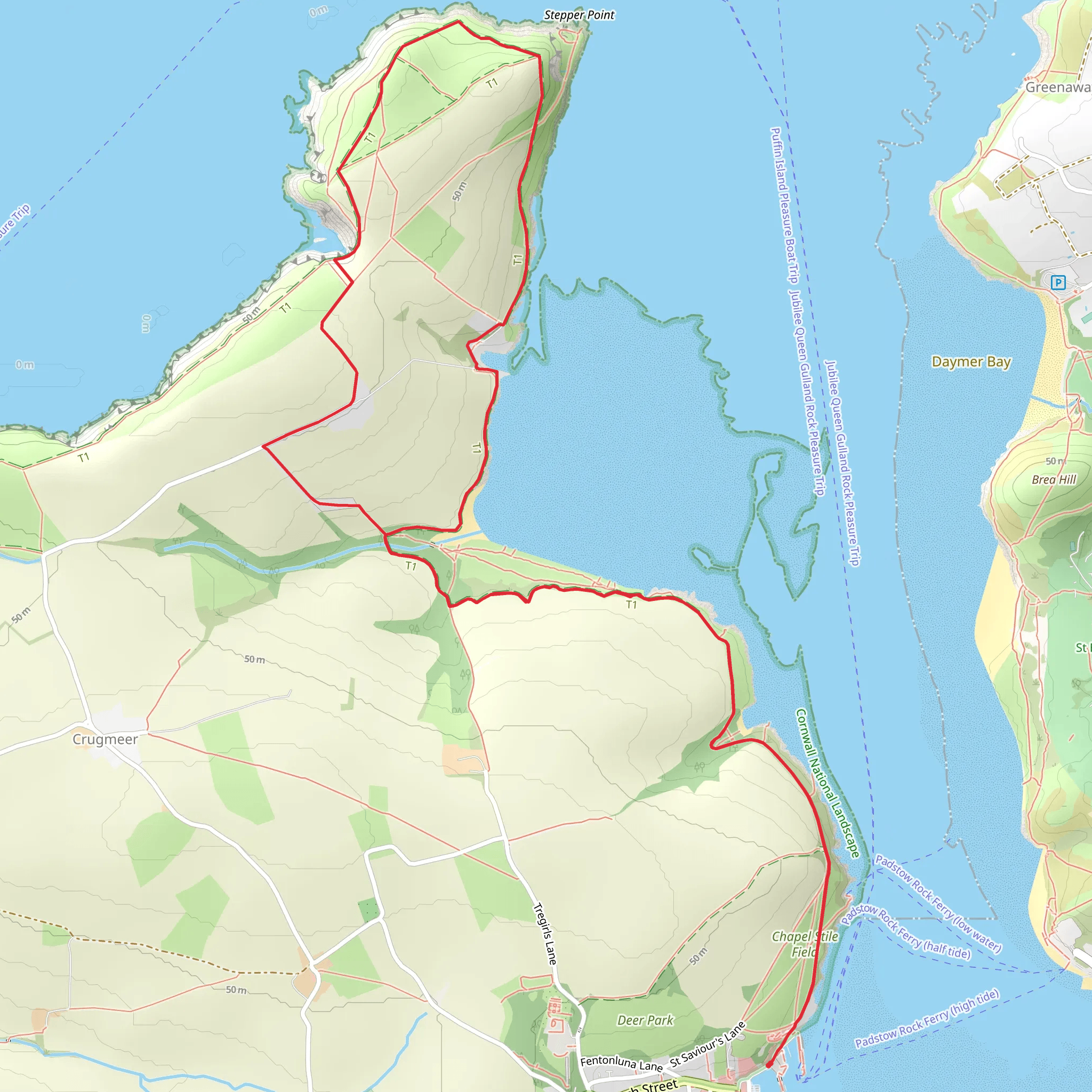 Padstow and Stepper Point Walk mobile static map