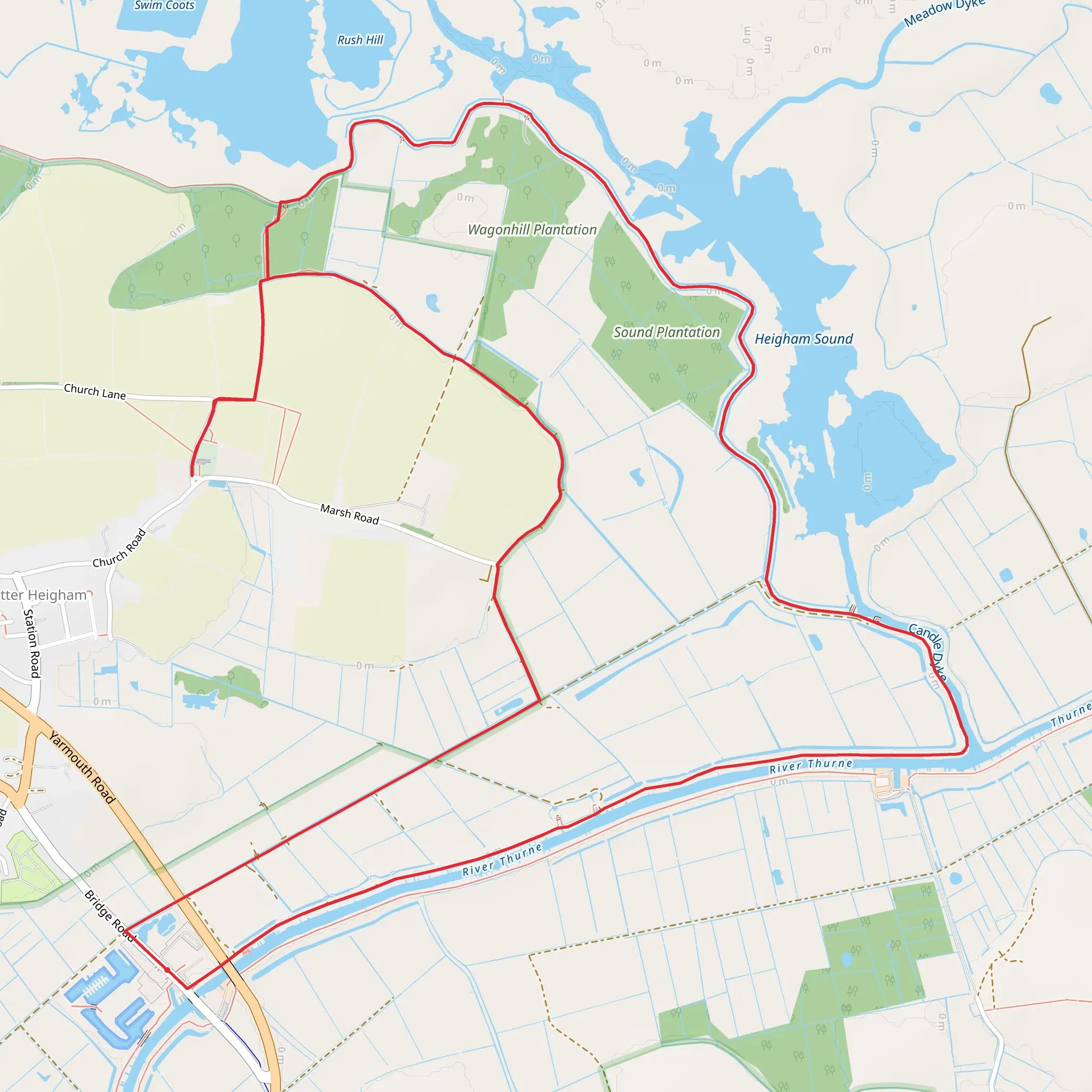 River Thurne and Hickling Broad from Potter Heigham mobile static map