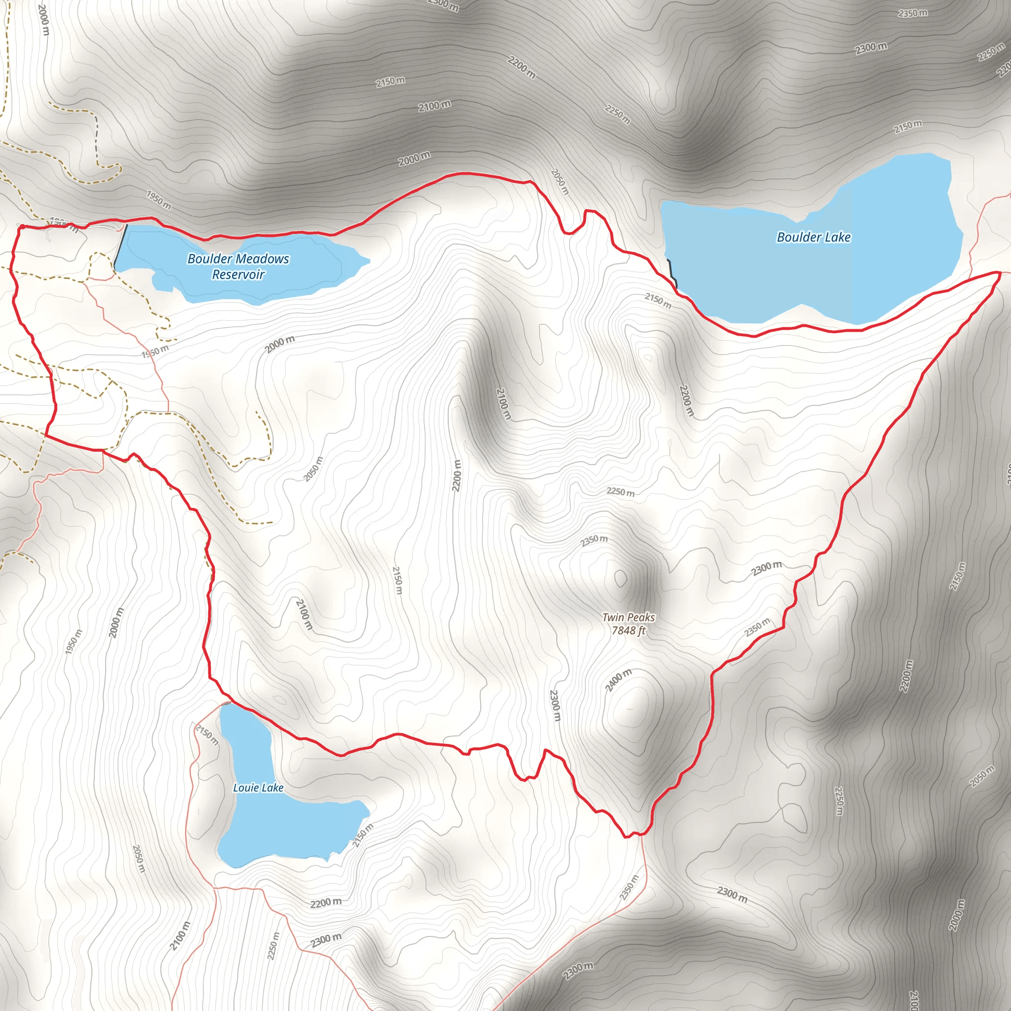 Boulder Meadows Reservoir and Boulder Lake Loop mobile static map