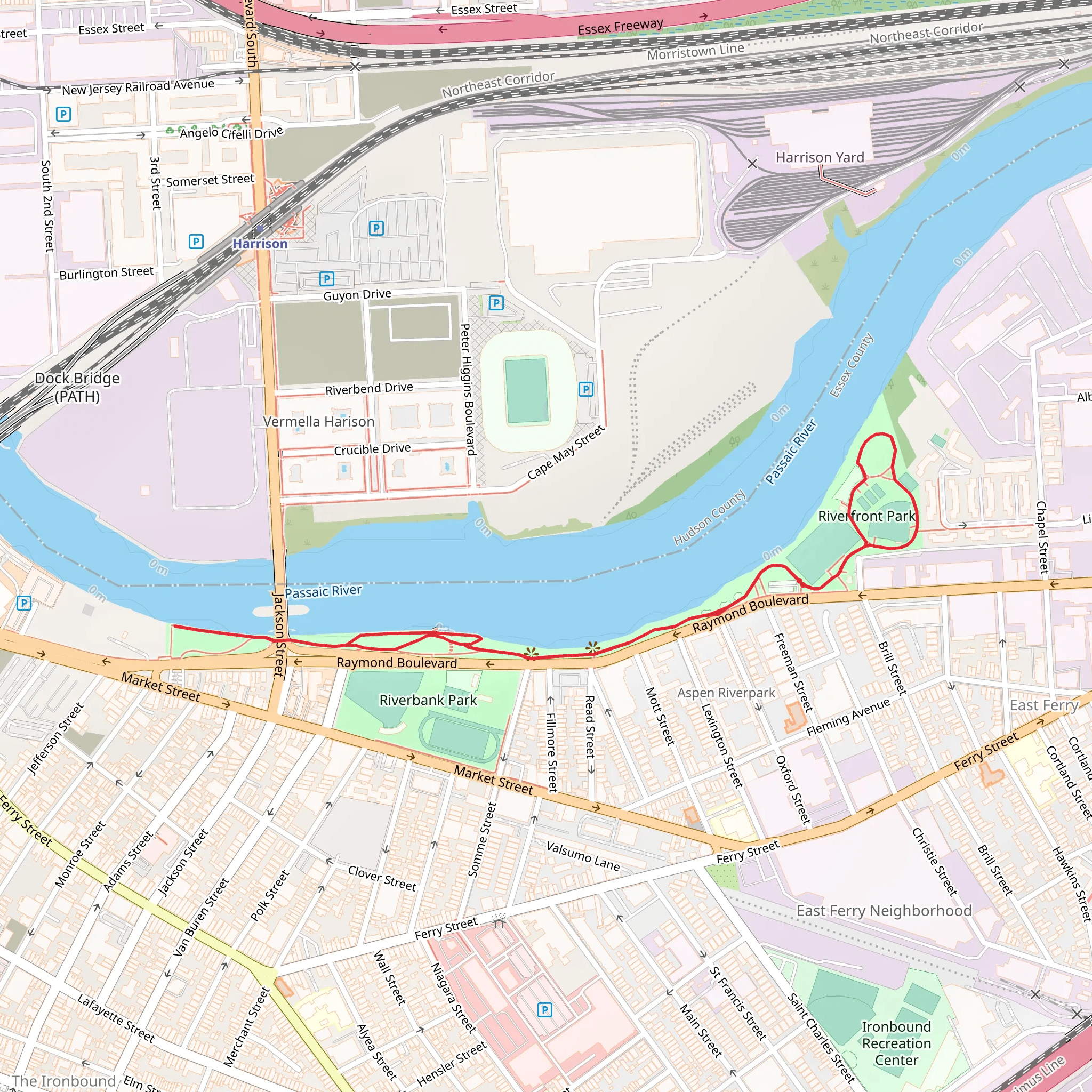 Passaic River and Riverfront Park Walk mobile static map