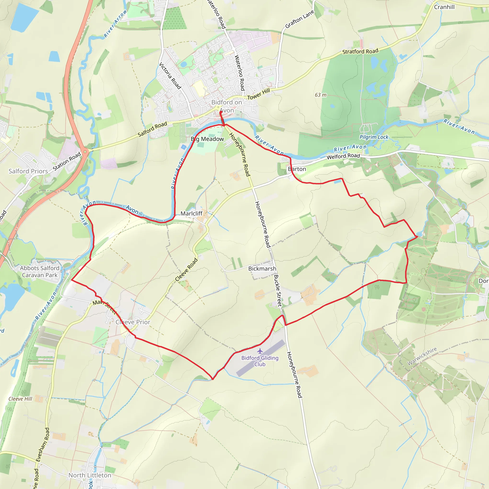 Marlcliff Hill via Shakespeare's Avon Way mobile static map