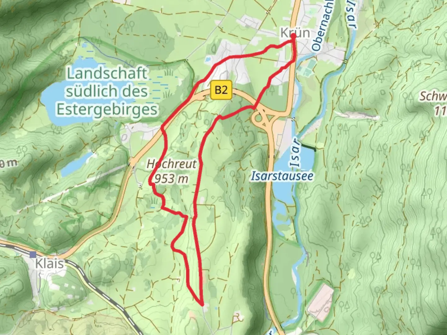 An image depicting the trail Tennsee via Buckelwiesen and its surrounding area.