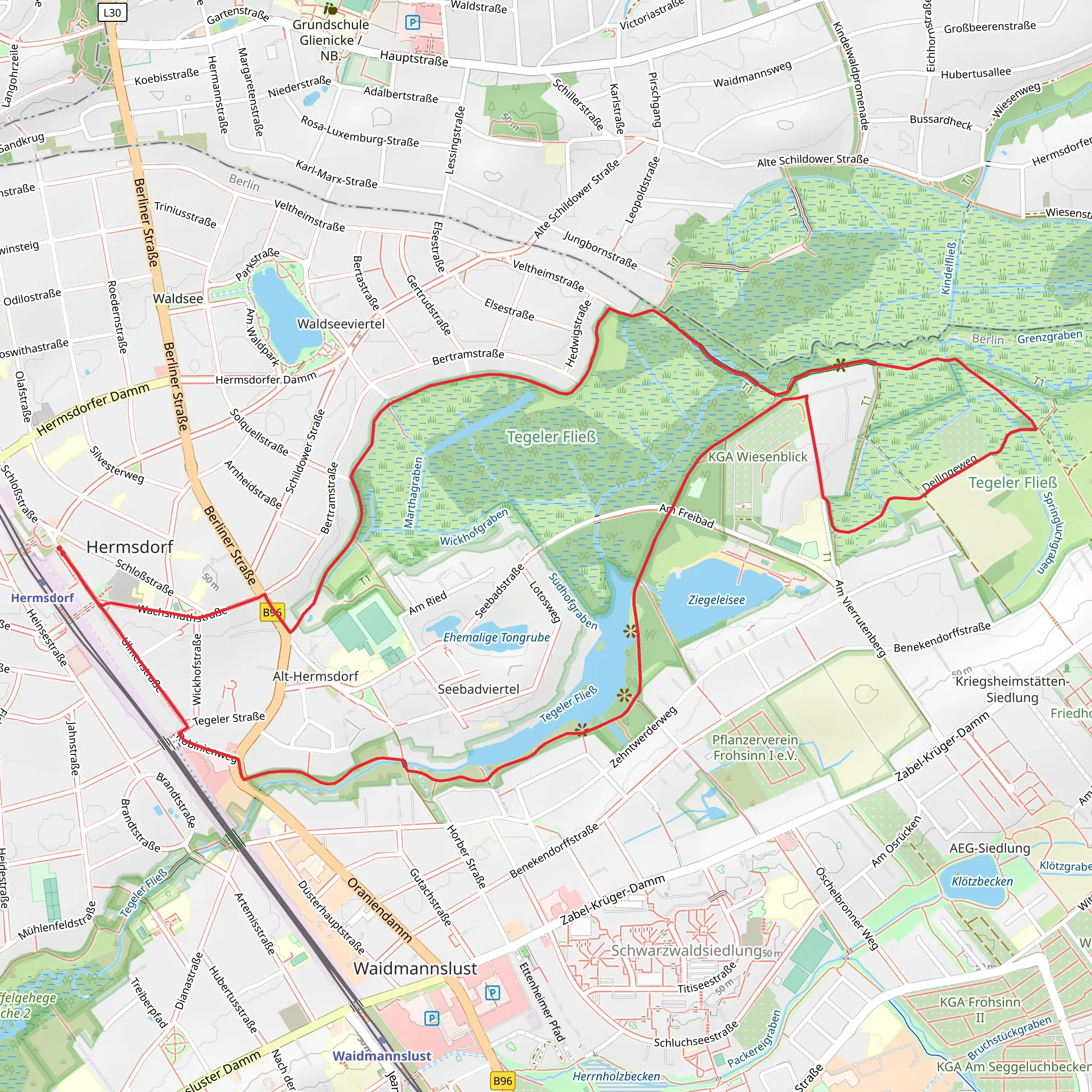 Hermsdorfer See, Ziegeleisee and Tegeler Fließ Loop mobile static map