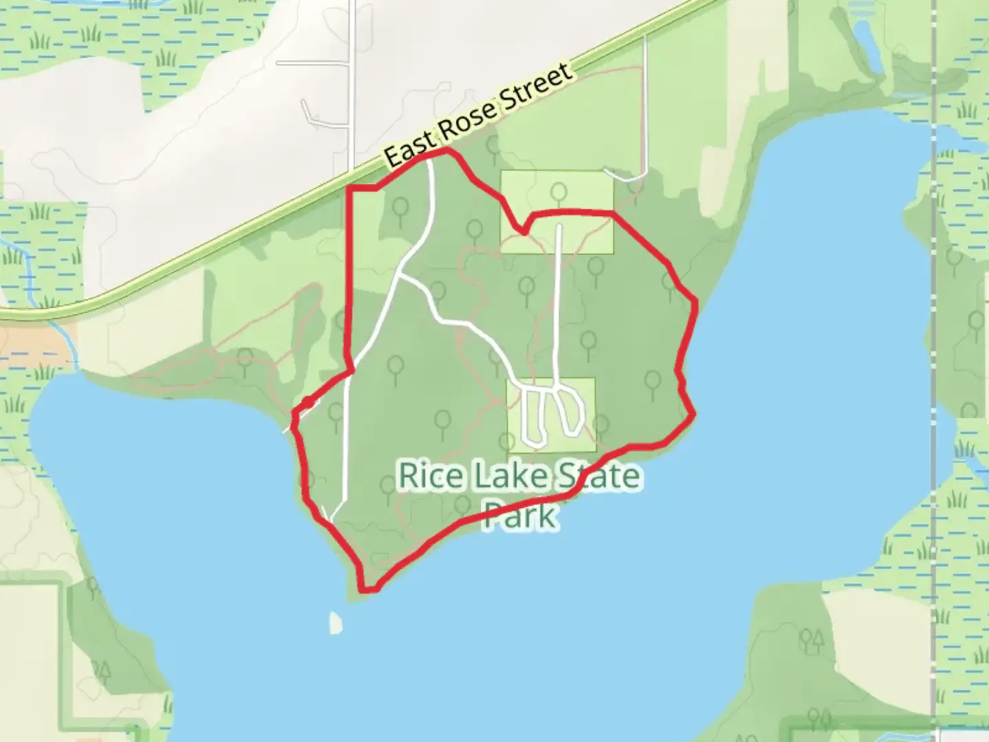 An image depicting the trail Rice Lake Loop - North and its surrounding area.