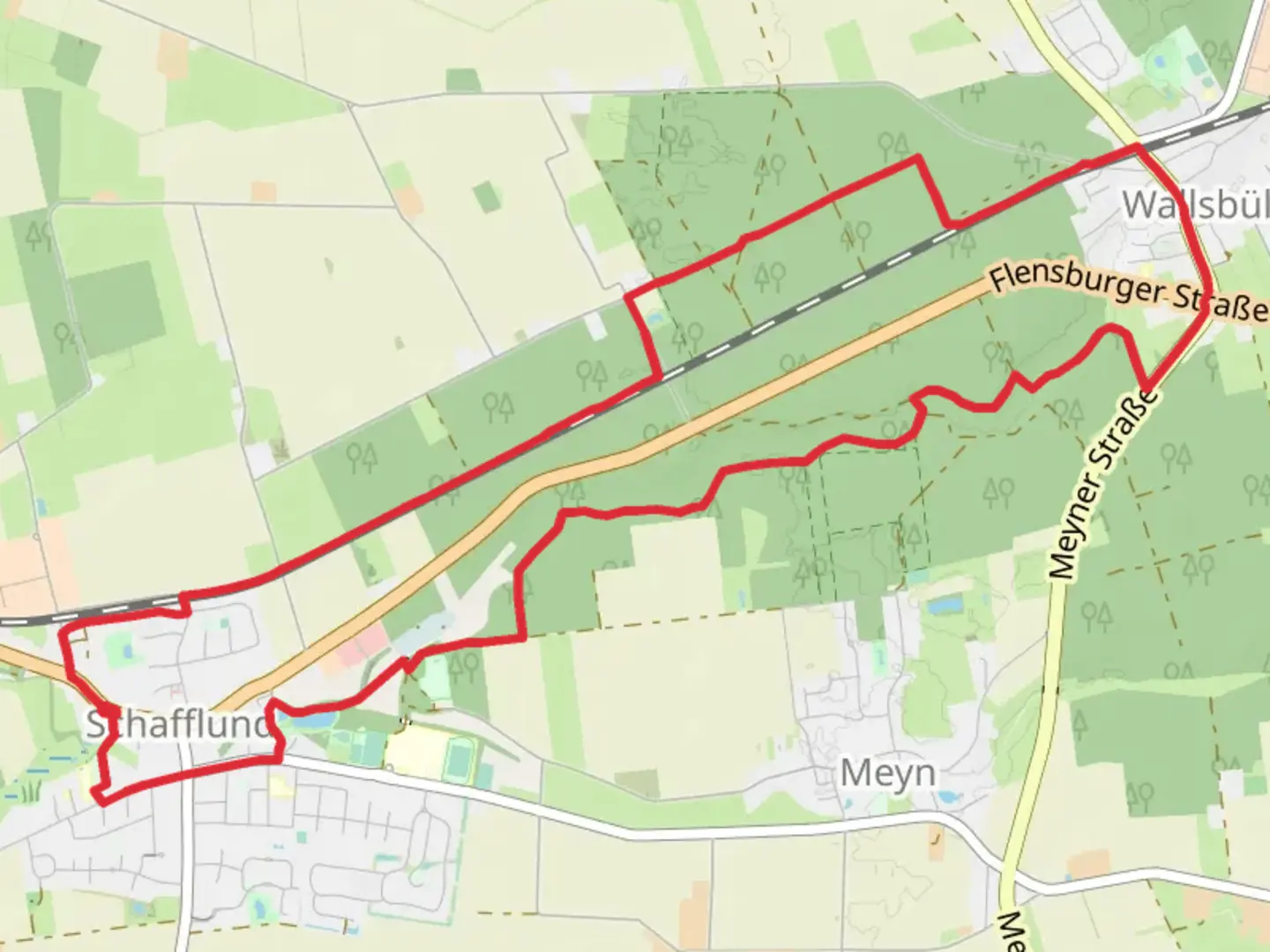 An image depicting the trail Durch das Urstromtal der Wallsbek Loop and its surrounding area.