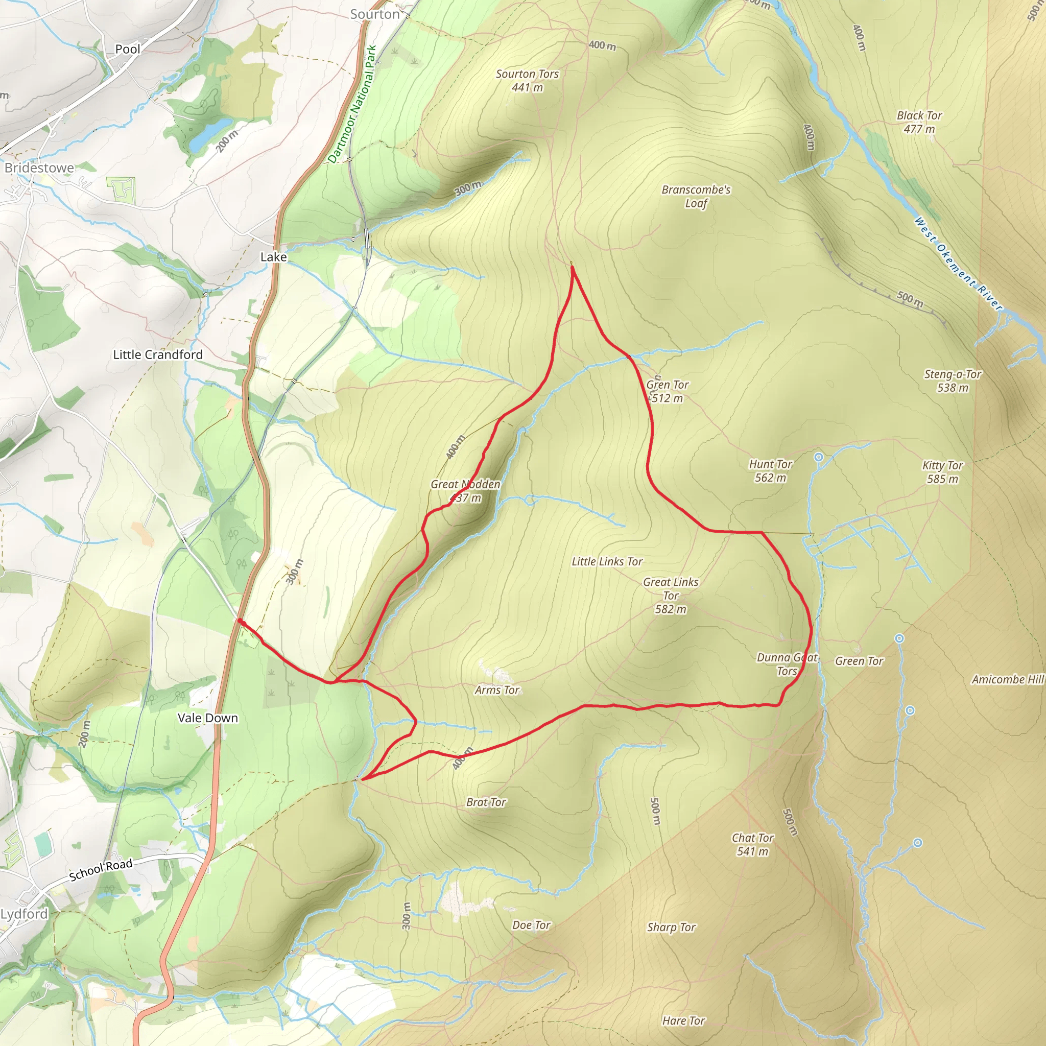 Great Nodden and Dunna Goat Tors Loop - Vale Down mobile static map