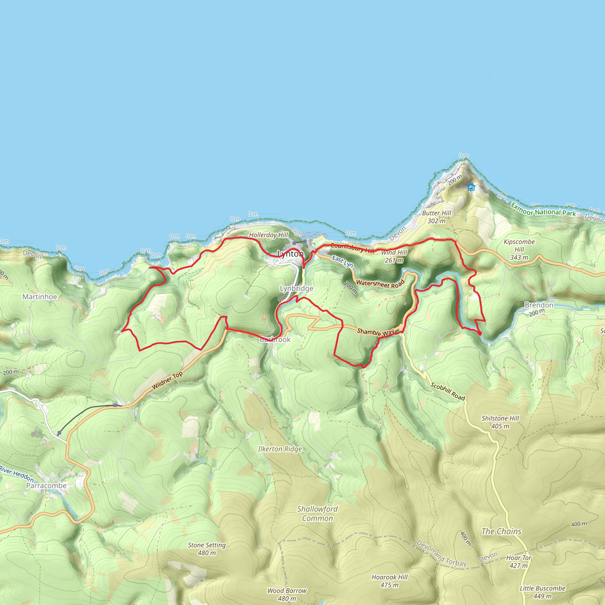 Rockford and Lynmouth Loop via Lee Bay mobile static map