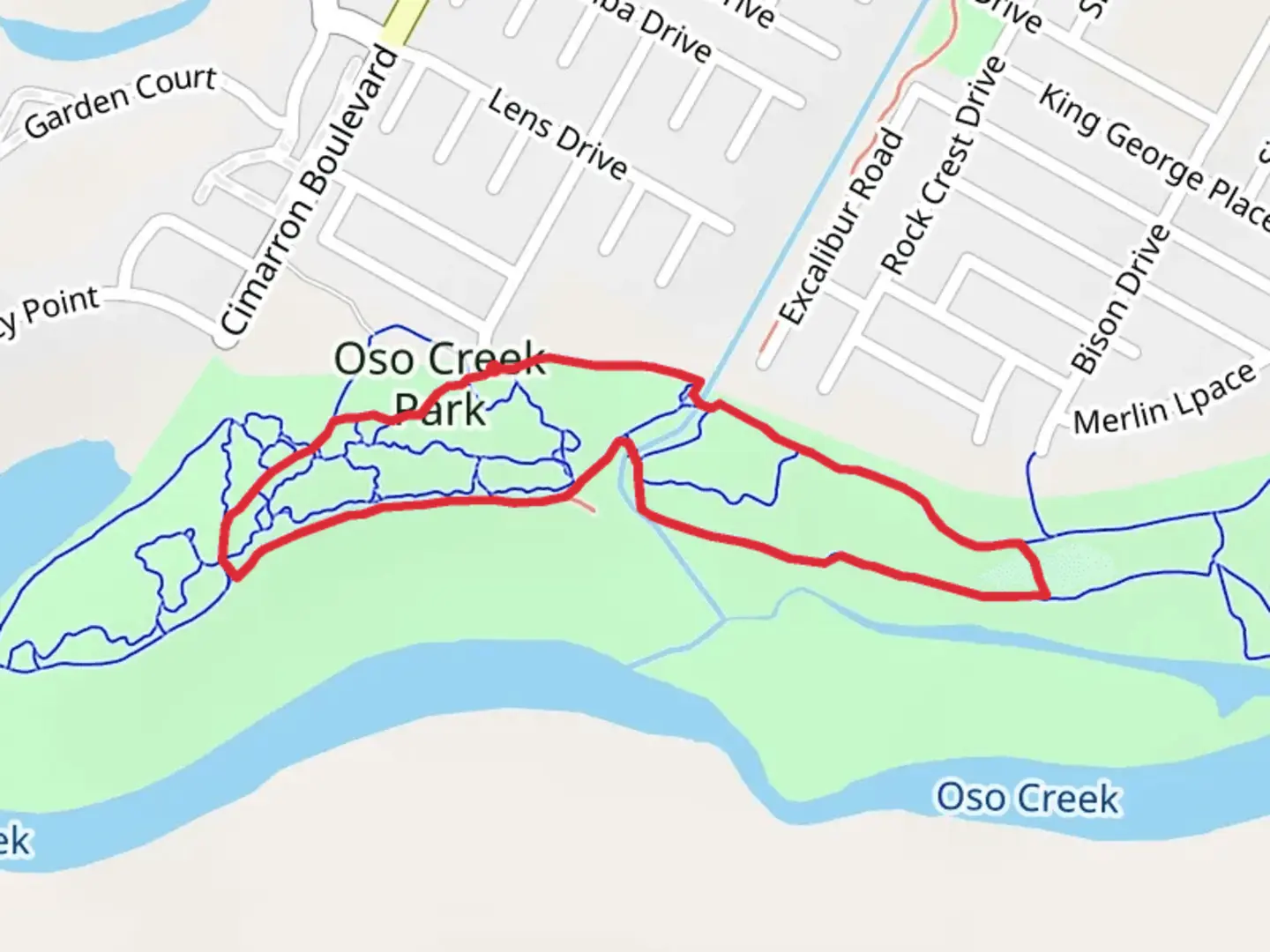 An image depicting the trail Oso Creek Park Loop and its surrounding area.
