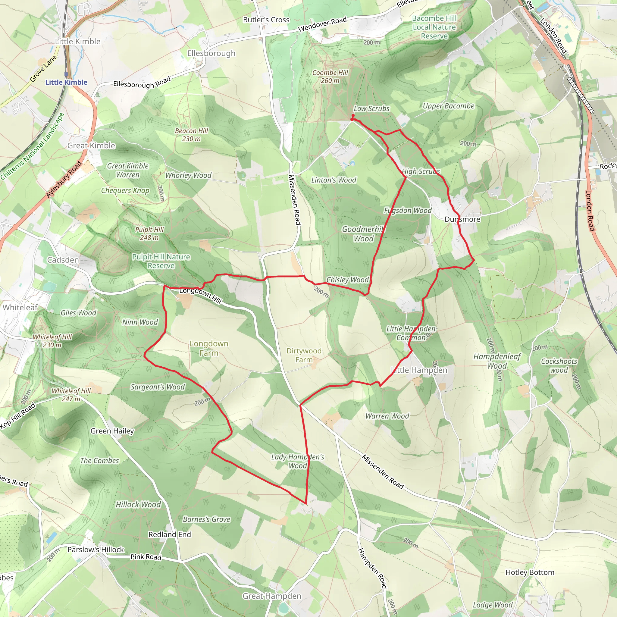 Dunsmore and Little Hampden Woods Loop mobile static map