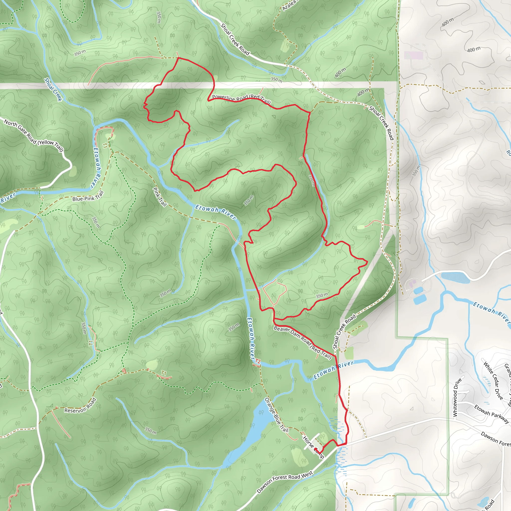 Blue-Red Loop Trail via Etowah River mobile static map