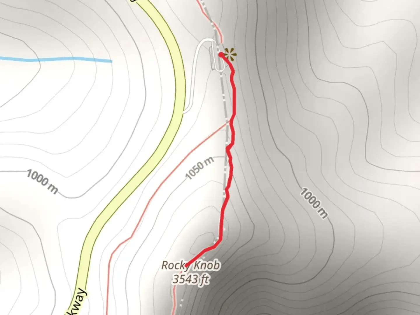 An image depicting the trail Rocky Knob via Rock Castle Gorge Loop Trail and its surrounding area.