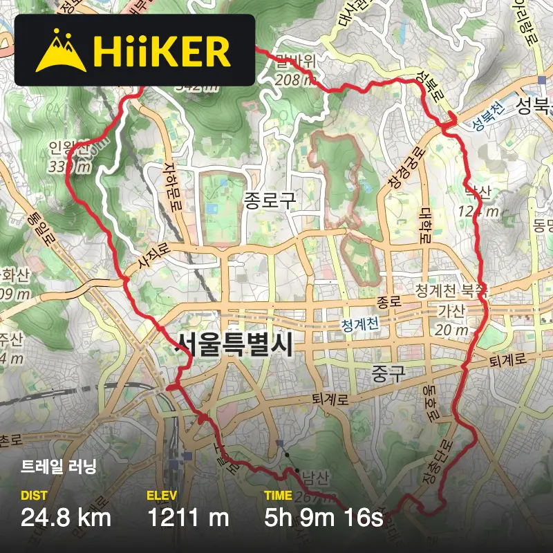 A map preview of the recording 트레일 러닝.